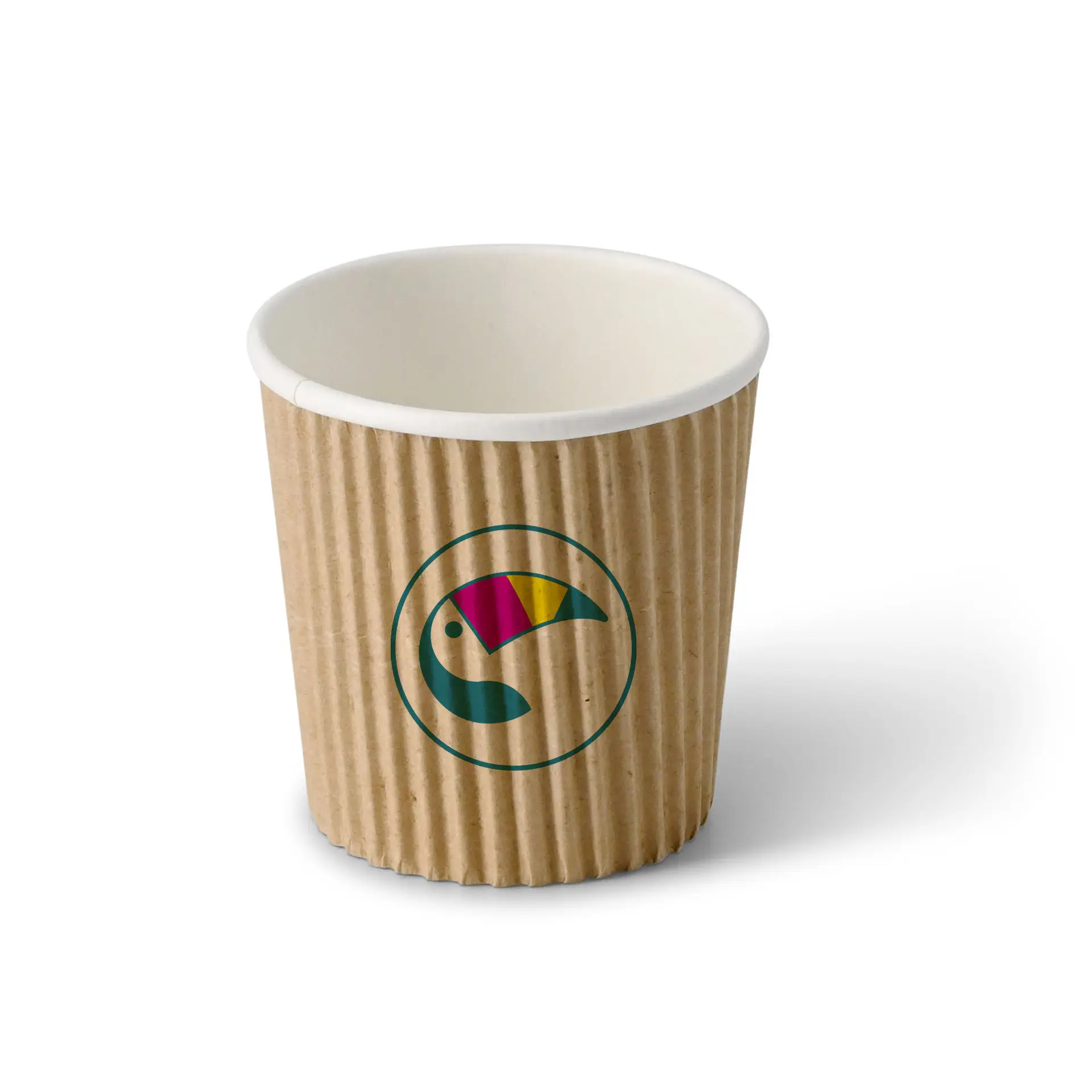 Riffelbecher bedruckt, 100 ml / 4 oz, braun / weiss, PLA-beschichtet Riffelbecher bedruckt, 100 ml / 4 oz, braun / weiss, PLA-beschichtet