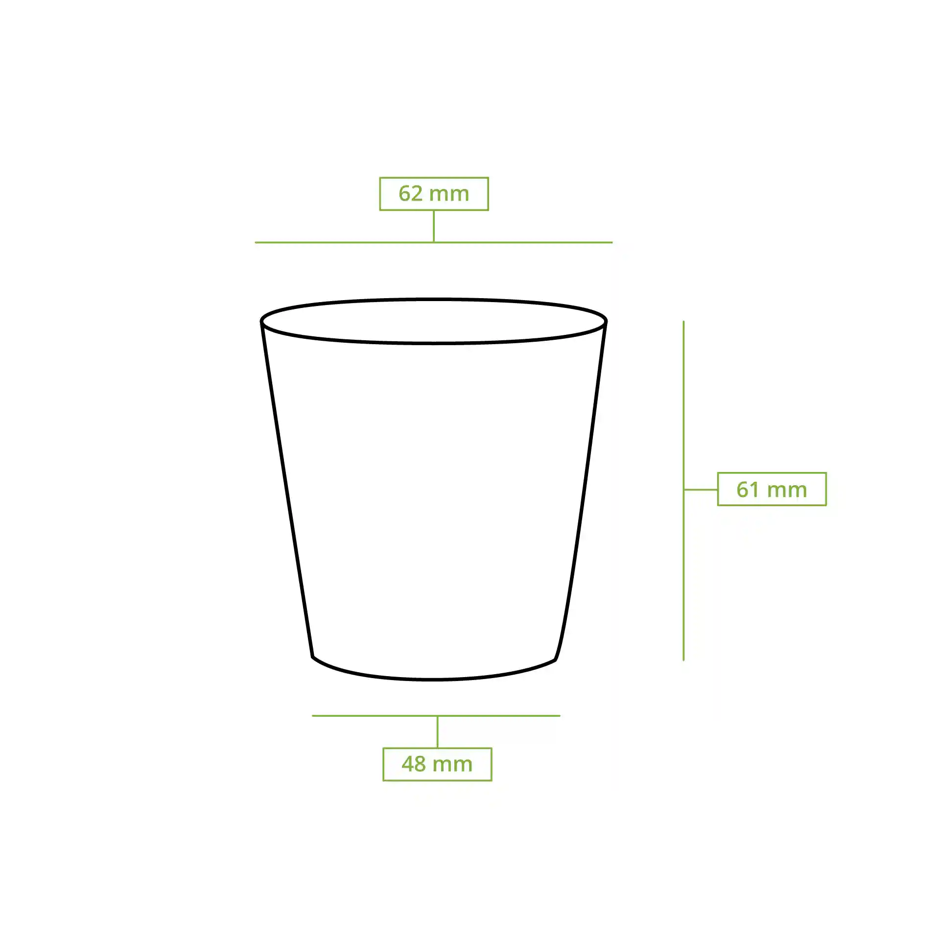 Dessin schématique d'un gobelet strié avec des lignes de dimension montrant une hauteur de 90 mm et un diamètre supérieur de 80 mm.