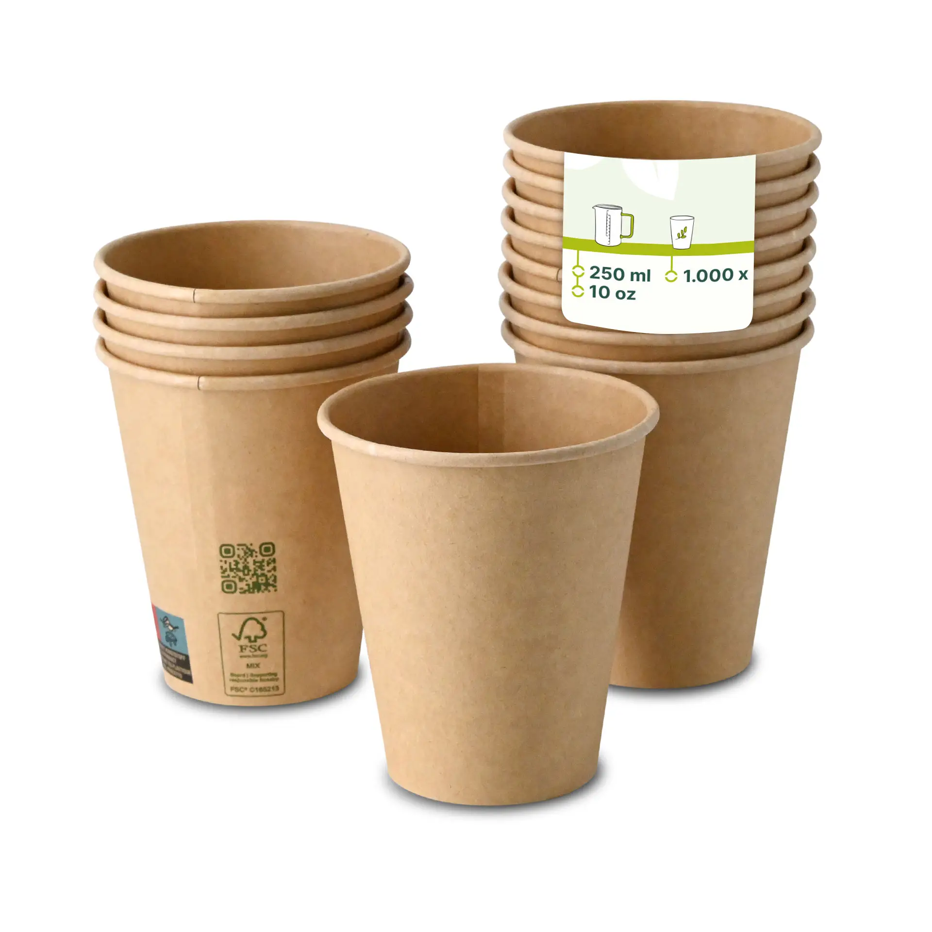 Pappbecher 250 ml / 10 oz, Ø 90 mm, einwandig, braun, PLA-beschichtet