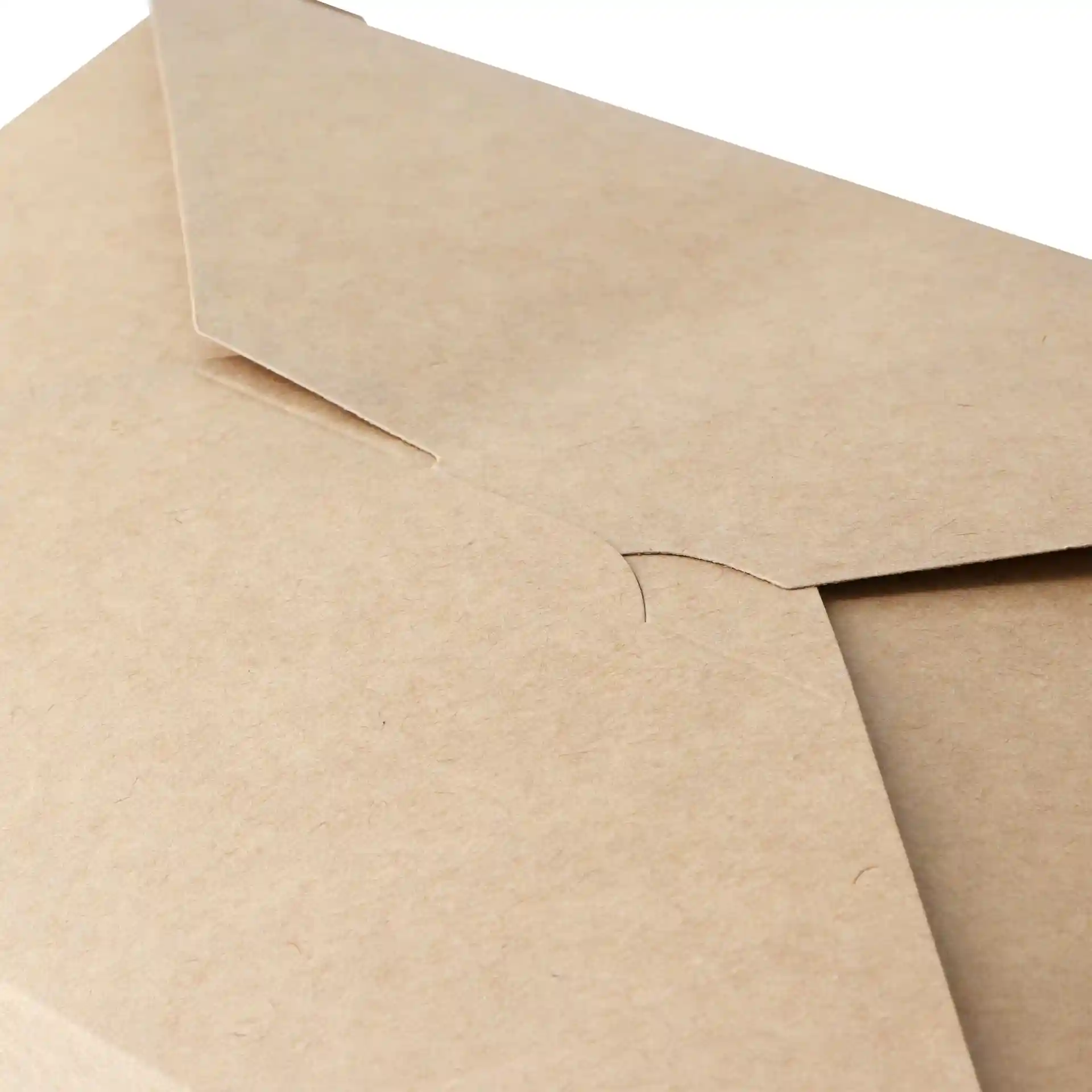Contenitore da asporto in cartone marrone con forma rettangolare e chiusura a linguetta.