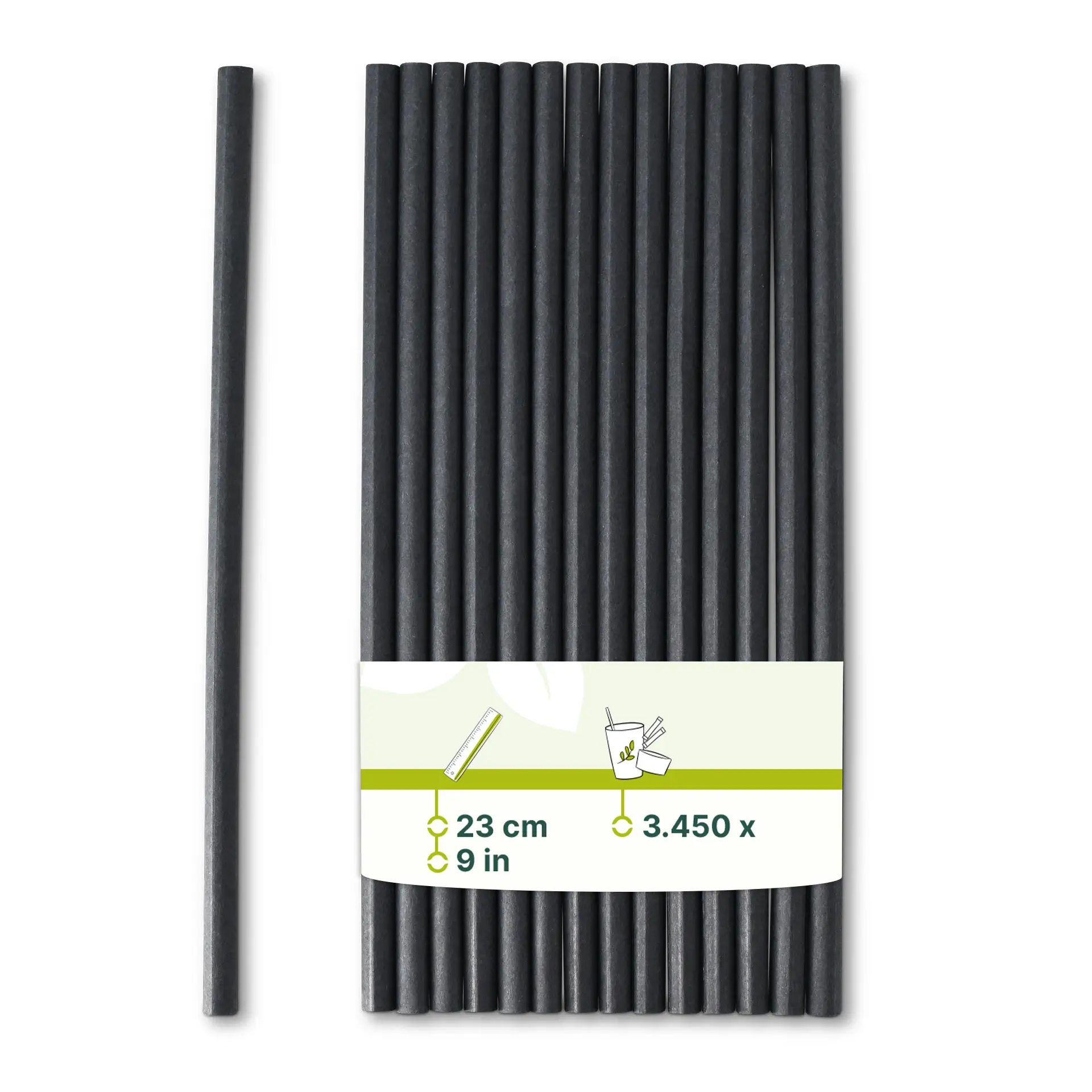 Paille Jumbo en papier 23 cm, Ø 8 mm, noir, roulé verticalement Paille Jumbo en papier 23 cm, Ø 8 mm, noir, roulé verticalement