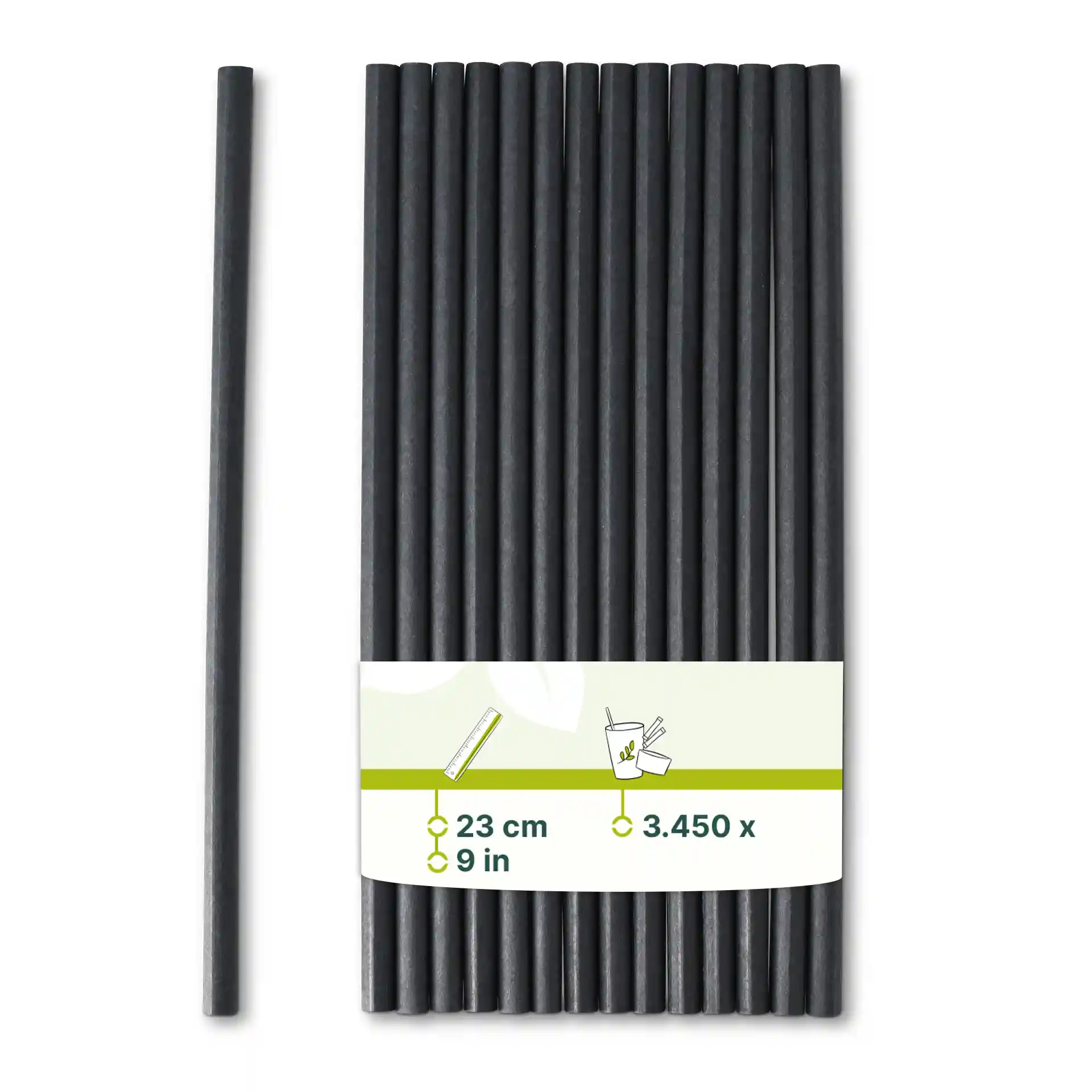 Jumbo Trinkhalm 23 cm, Ø 0,8 cm, schwarz, vertikal gerollt