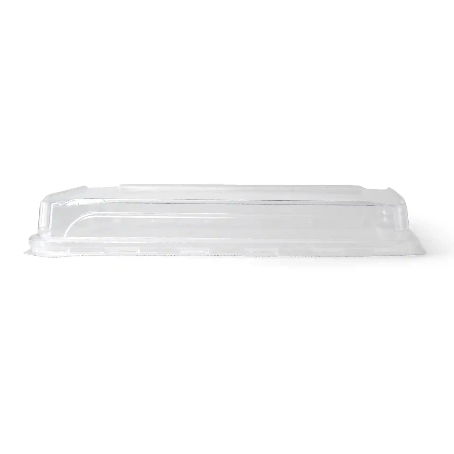 Coperchio in PET trasparente per scatole di sushi, misura 24 x 15 cm, altezza 3,5 cm.