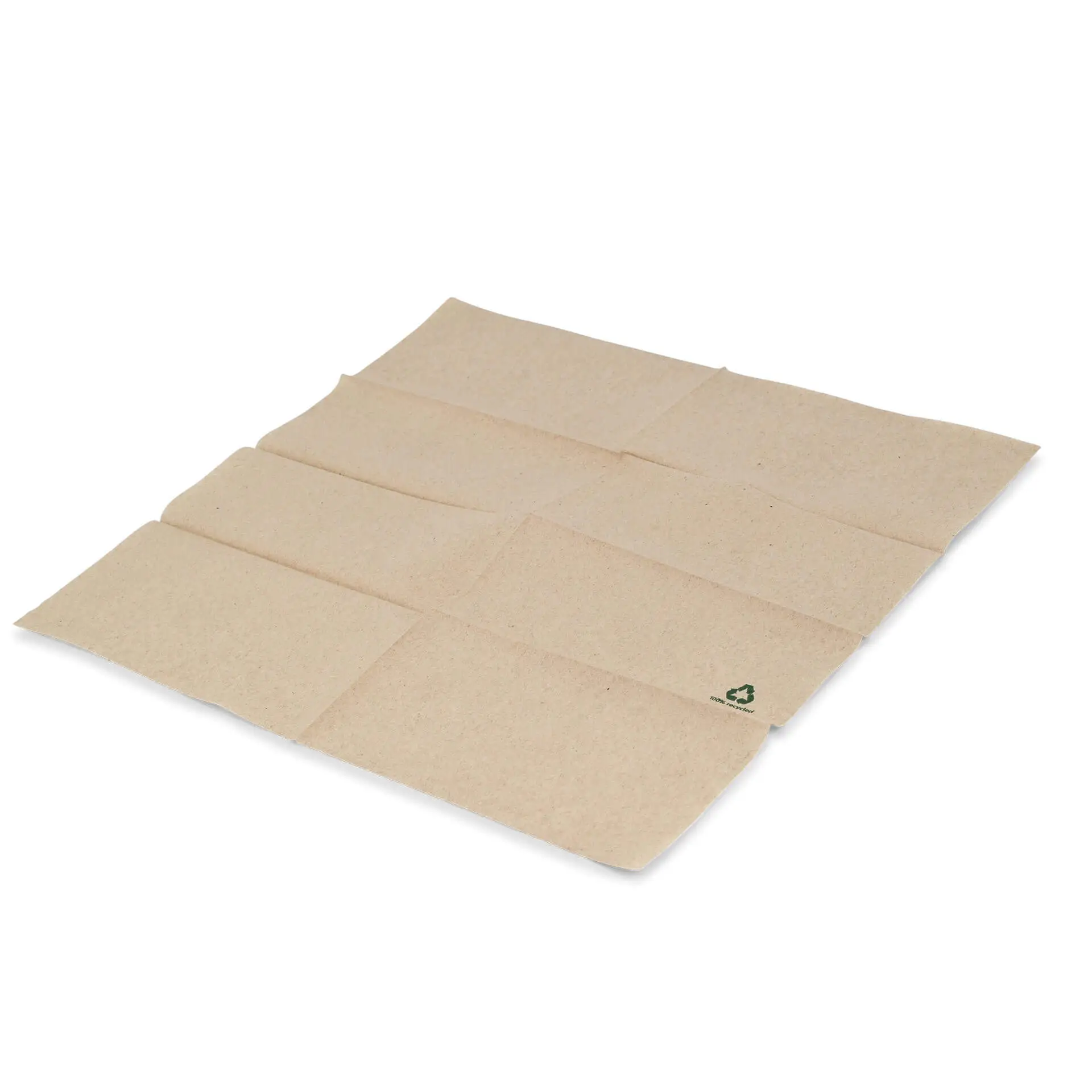 Serviettes en papier non blanchies, 32 x 32 cm, 1 épaisseur, pliées en 1/8, disposées en forme rectangulaire sur fond blanc.