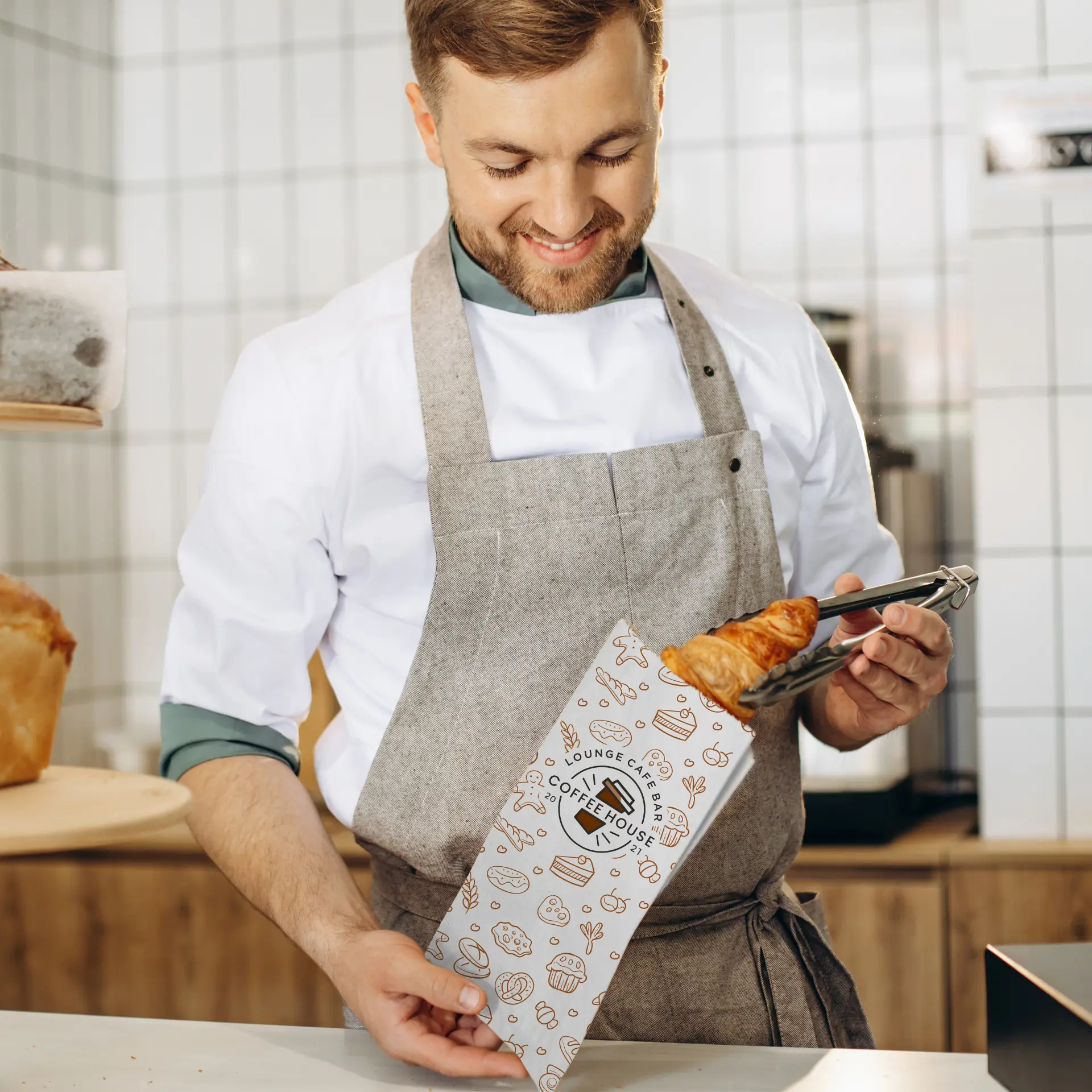 Brötchentüten bedruckt, weiss, 10 x 5 x 19 cm