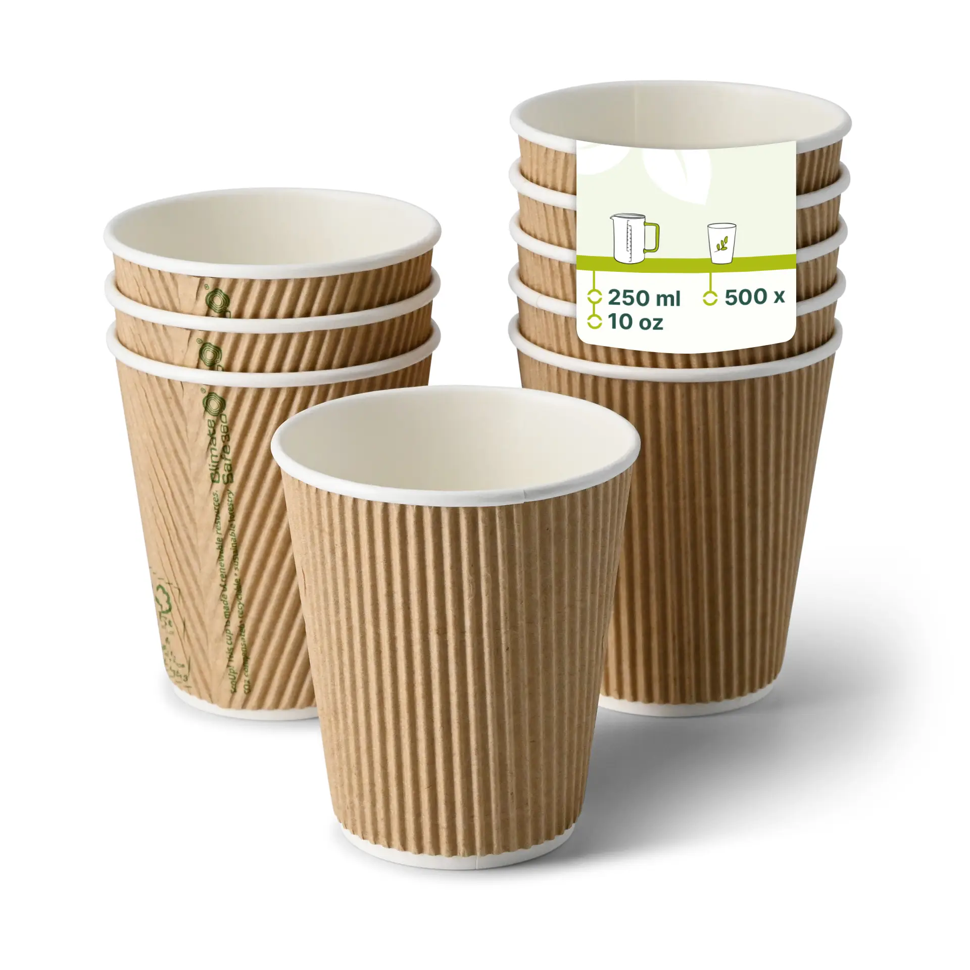 Riffelbecher / Coffee to go Becher 250 ml / 10 oz, Ø 90 mm, braun, innen weiss dhd04926-riffelbecher-coffee-to-go-becher-250-ml-10-oz-90-mm-braun-innen-weiss