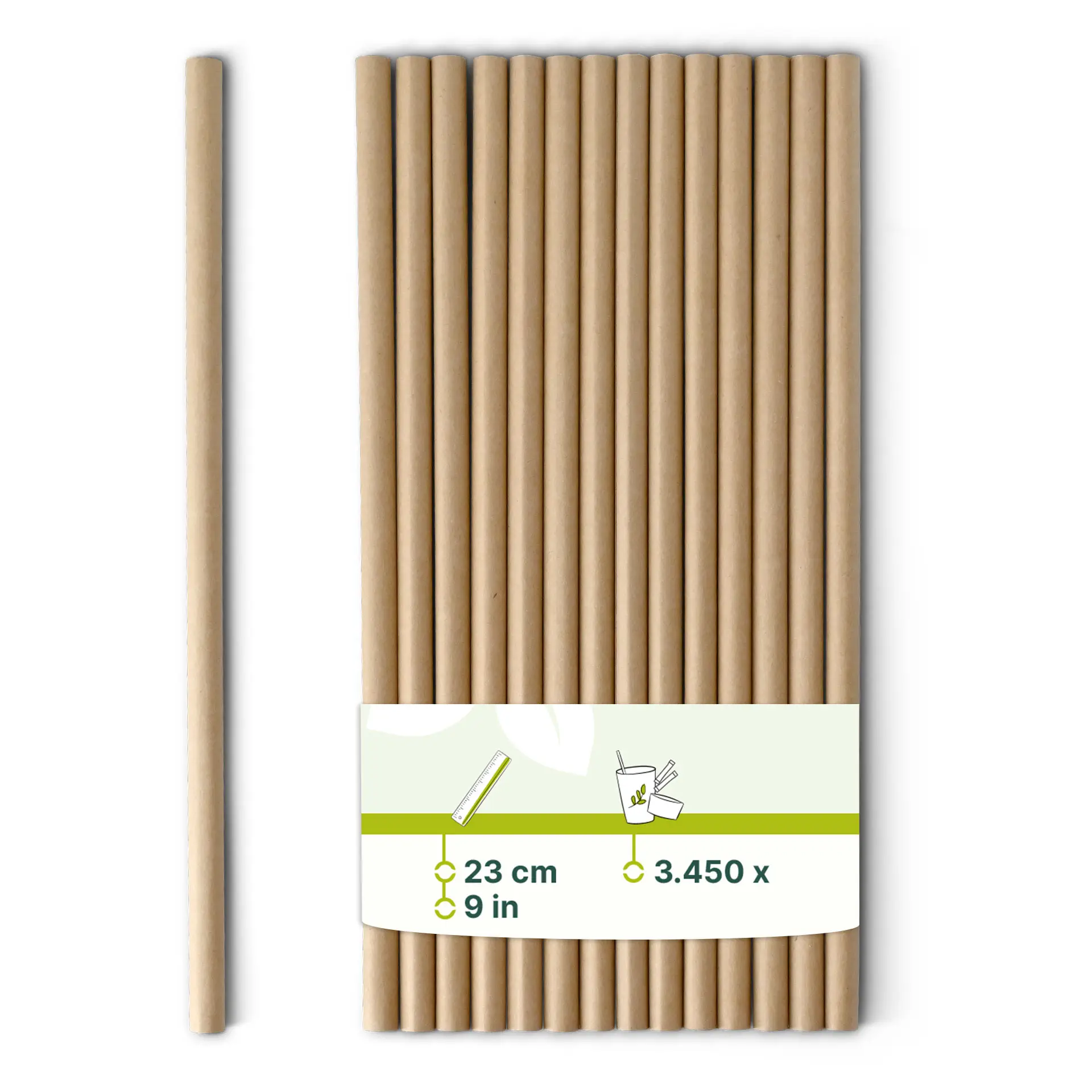 Jumbo Trinkhalm 23 cm, Ø 0,8 cm, braun, vertikal gerollt