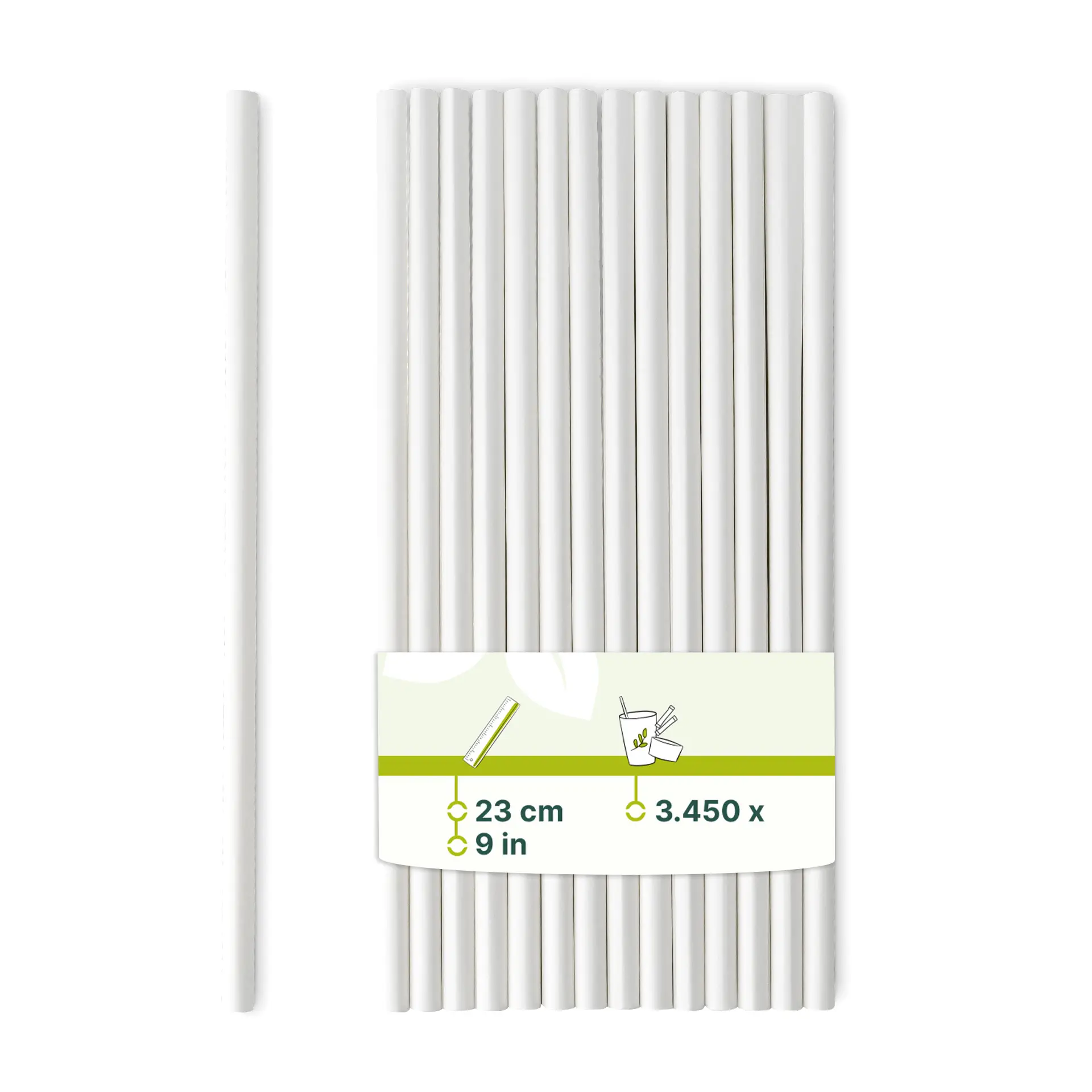 Jumbo Trinkhalm 23 cm, Ø 0,8 cm, weiss, vertikal gerollt