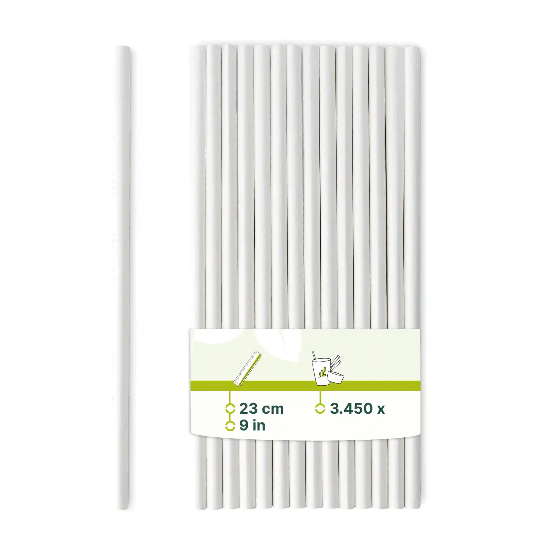 Jumbo Trinkhalm 23 cm, Ø 0,8 cm, weiss, vertikal gerollt
