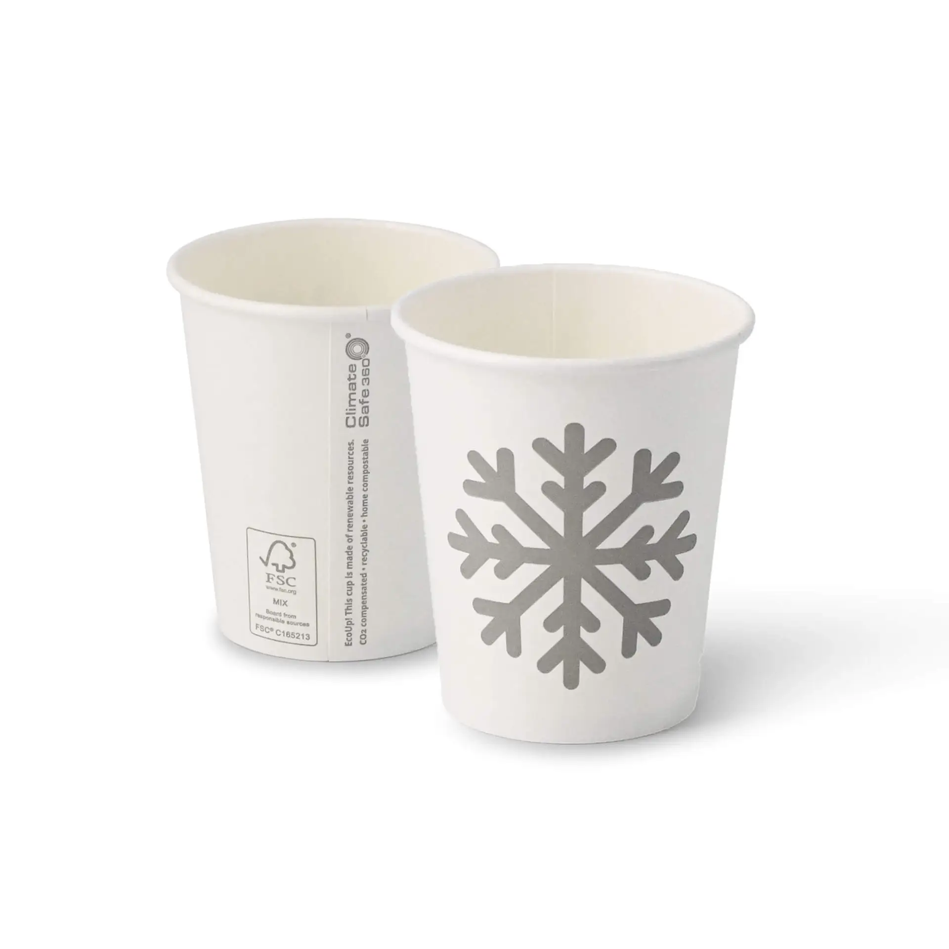 Gobelet en carton hiver "Flocon de neige" blanc 200 ml / 8 oz, Ø 80 mm