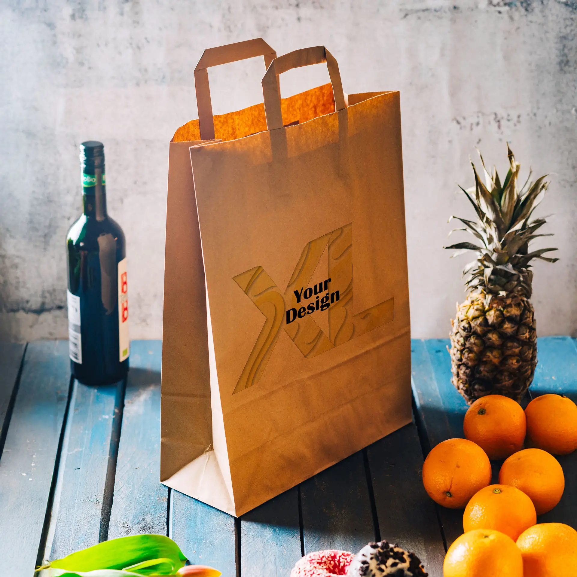 Papiertragetaschen bedrucken, XL - 32 x 12 x 40 cm, braun
