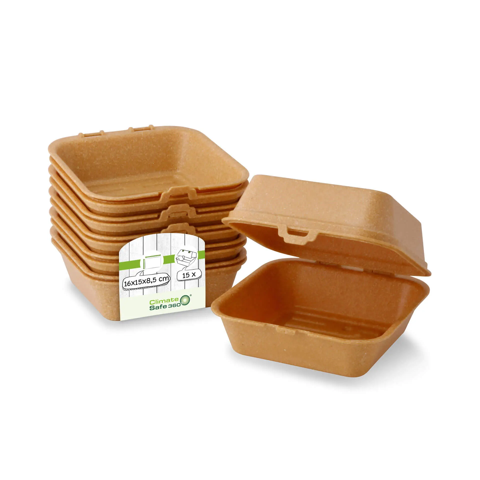 Mehrweg Burgerboxen "merways Box" 16 x 15 x 8,5 cm, Karamell / braun Mehrweg Burgerboxen "merways Box" 16 x 15 x 8,5 cm, Karamell / braun