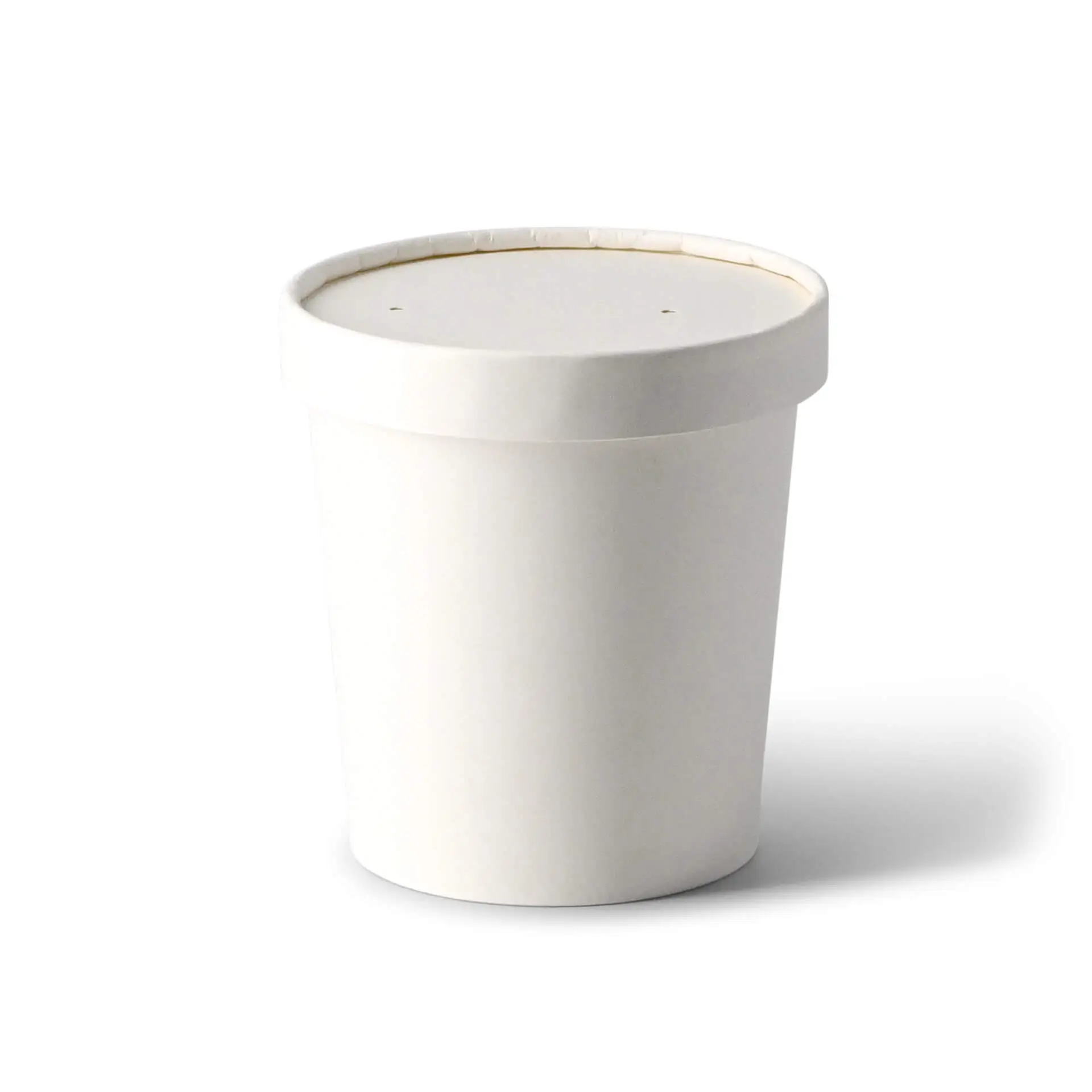 Contenitore in cartone bianco con coperchio, misura 100 mm di diametro e 17 mm di altezza.
