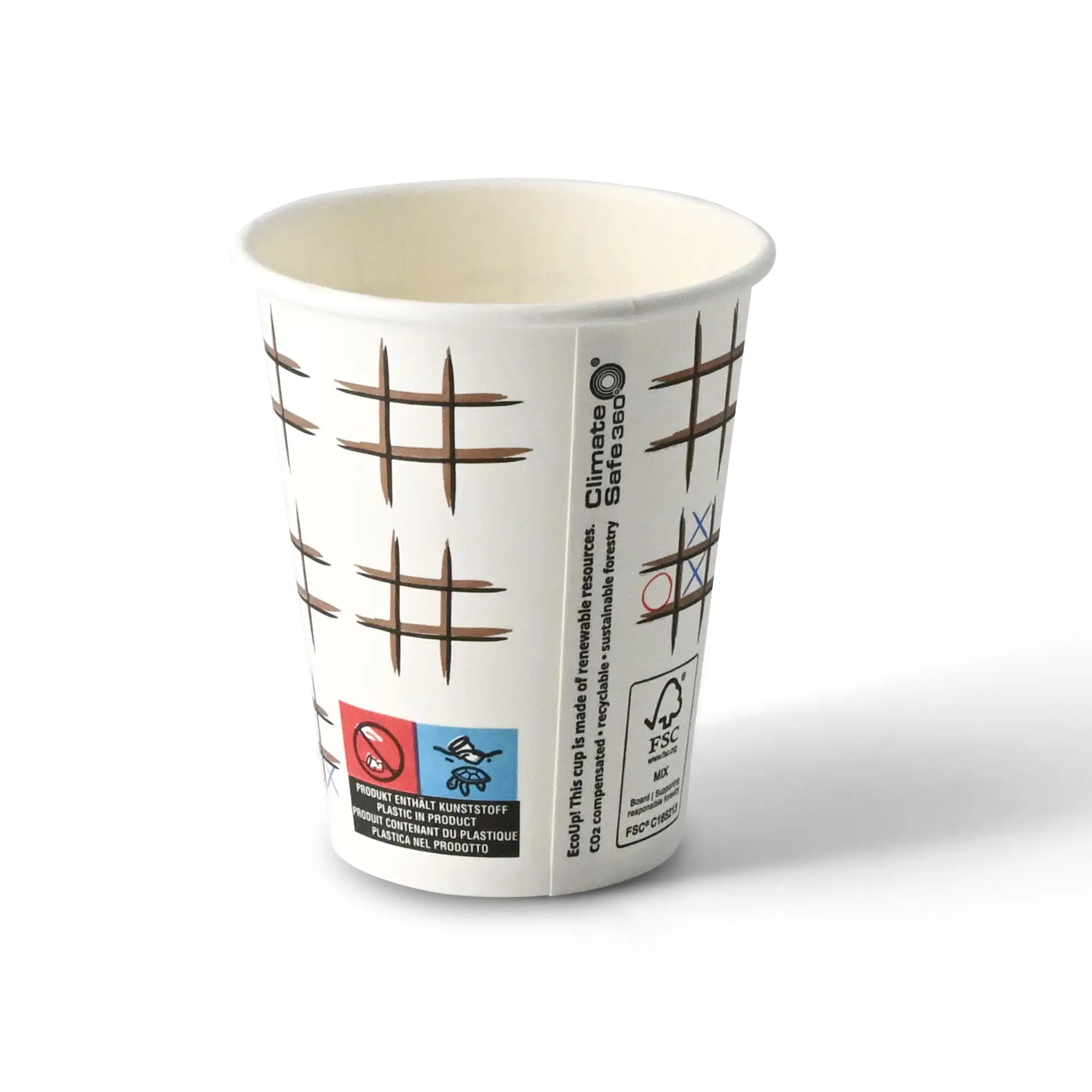 Gobelet en carton imprimé "Tic Tac Toe" (revêtu) 200 ml / 8 oz, Ø 80 mm, blanc