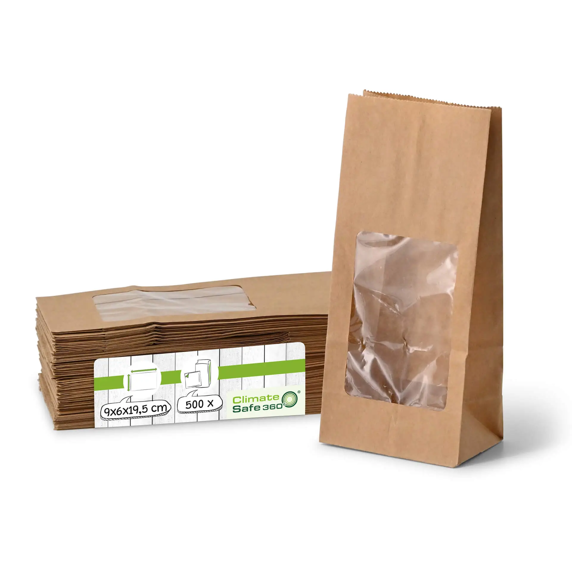 Sac SOS kraft brun S avec fenêtre PLA, 9 x 6 x 19,5 cm