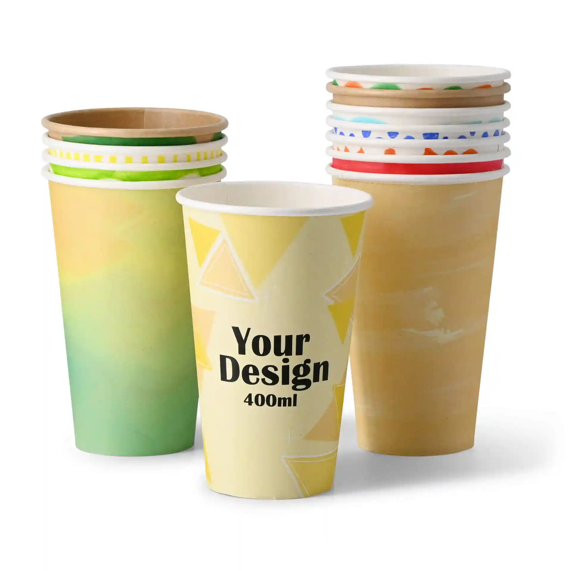 Pappbecher mit Logo (einwandig), 400 ml / 16 oz, weiss, PE-beschichtet