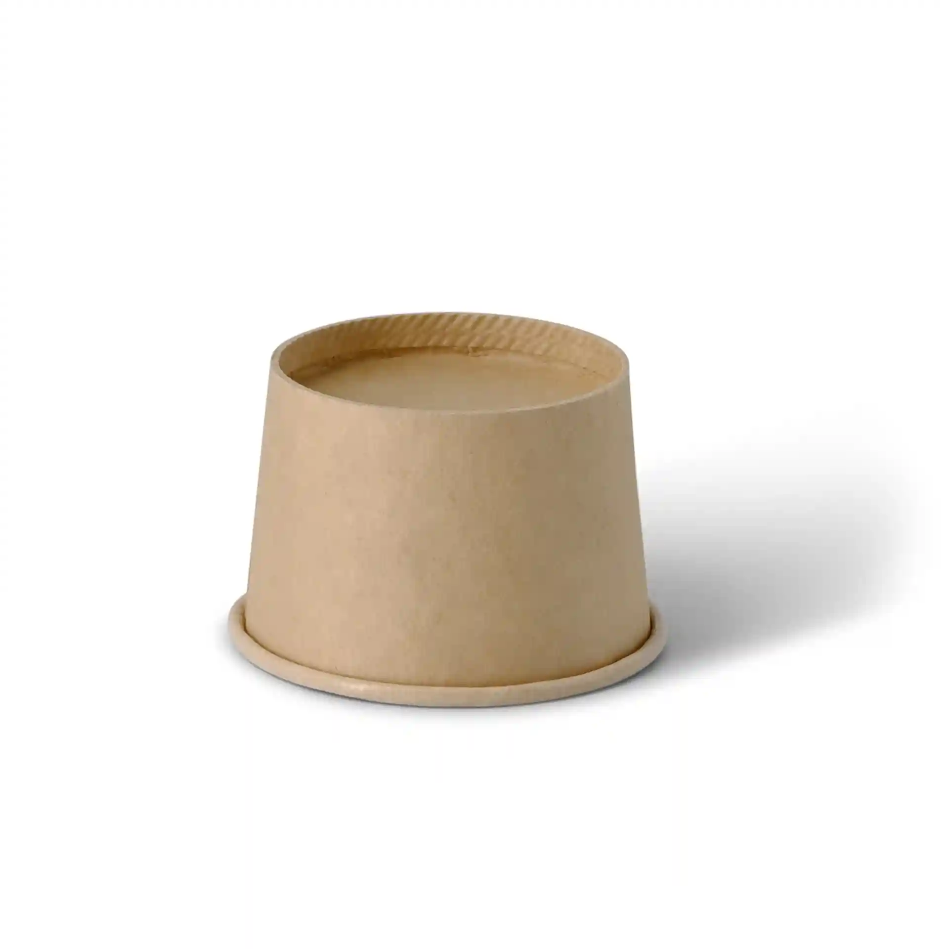 Contenitore rotondo in cartone marrone, volume di 40 ml, con un diametro di 62 mm in alto.