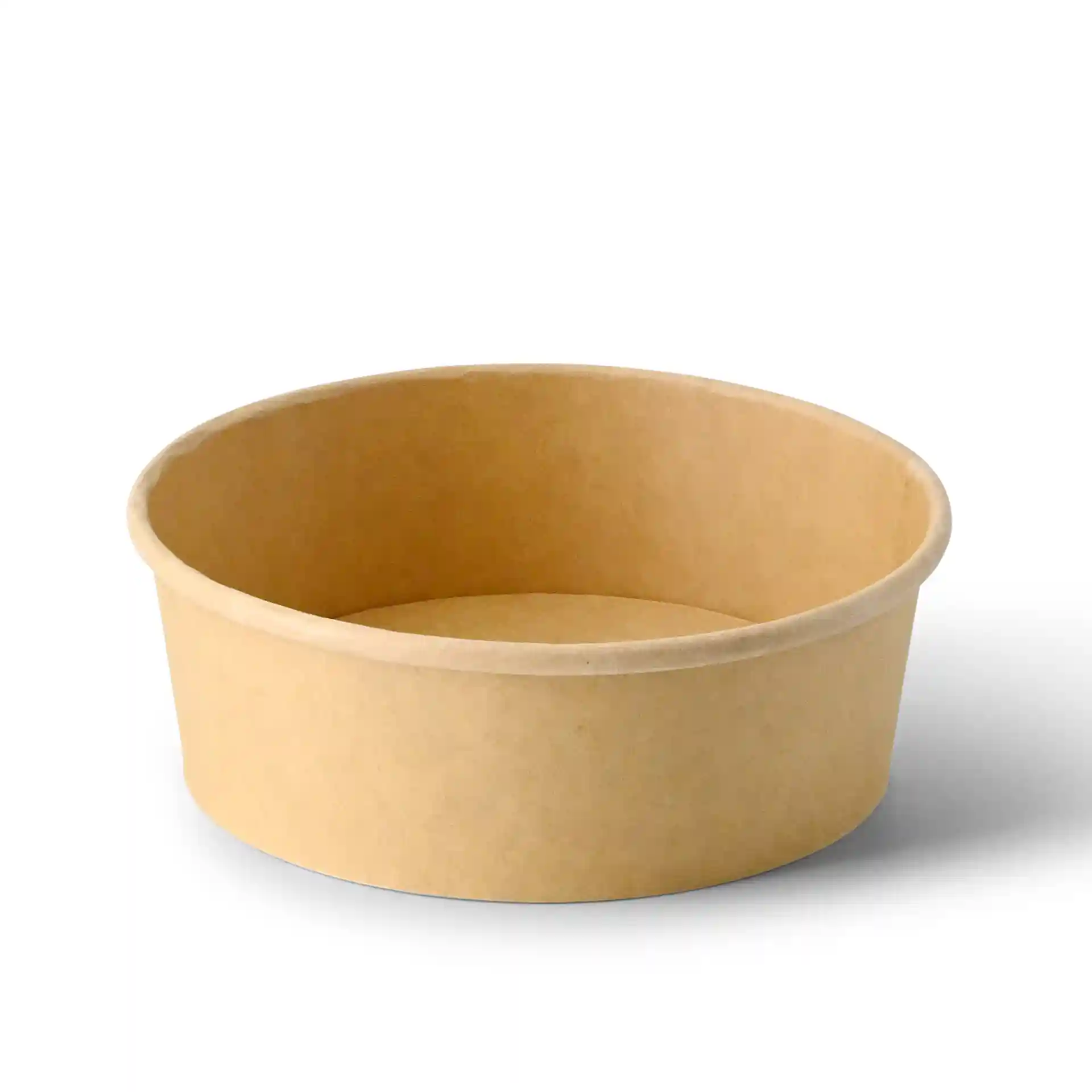 Ciotola di cartone marrone con forma rotonda e diametro di 150 mm, adatta per contenere 500 ml.