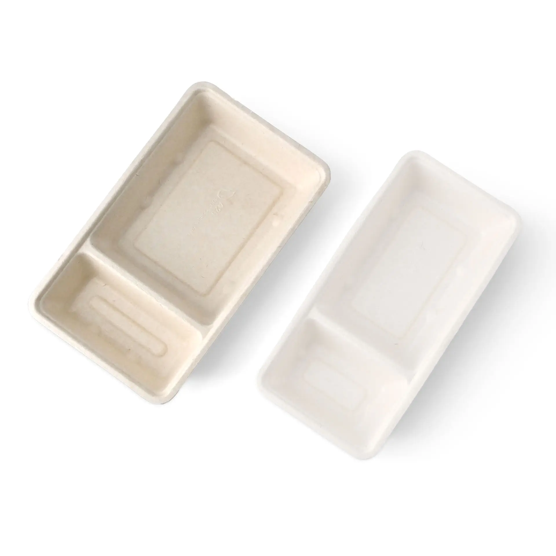 Barquette en bagasse pour frites, 2 compartiments, 12 x 20 x 3,5 cm