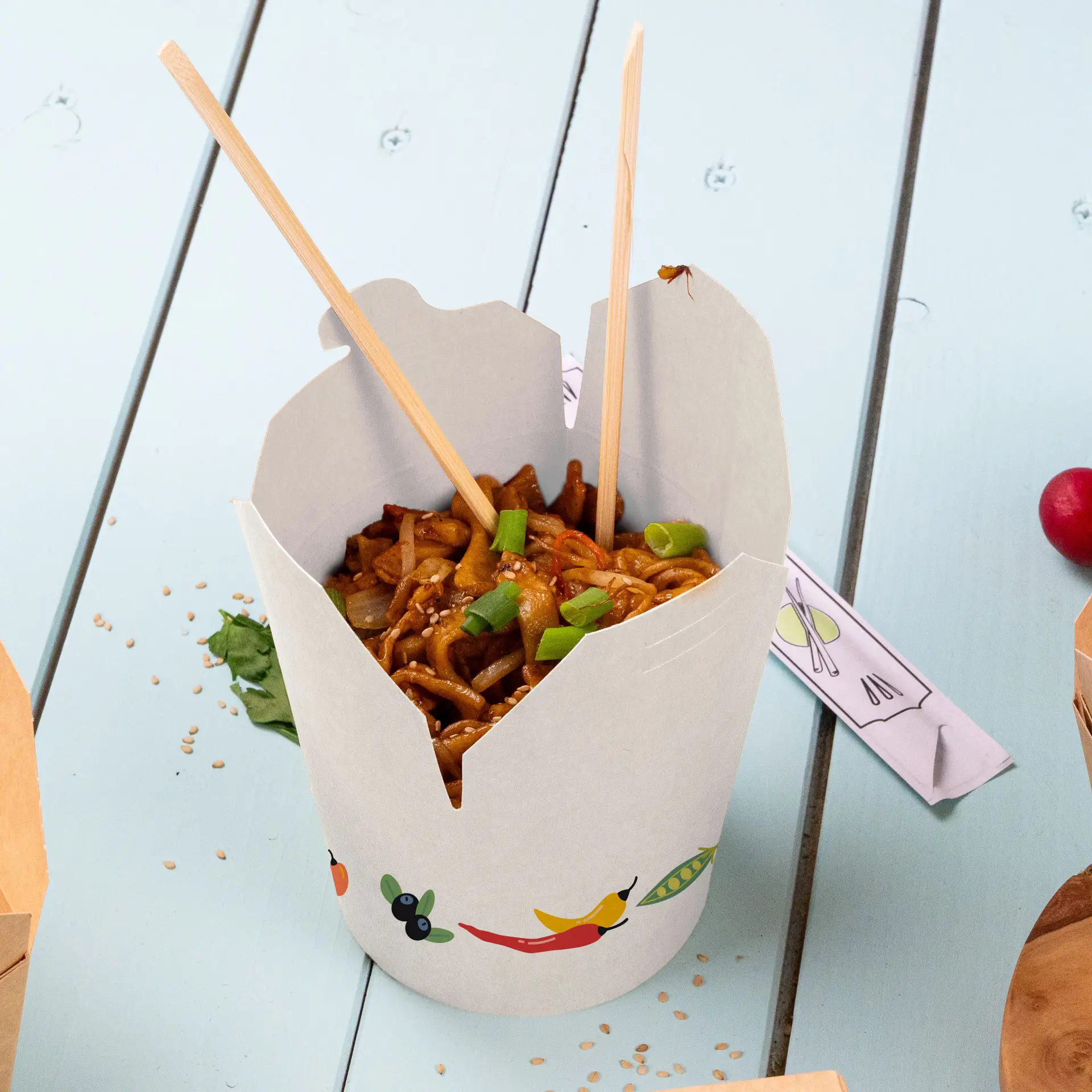 Boîtes à pâtes personnalisées, 800 ml, blanc, revêtement PLA