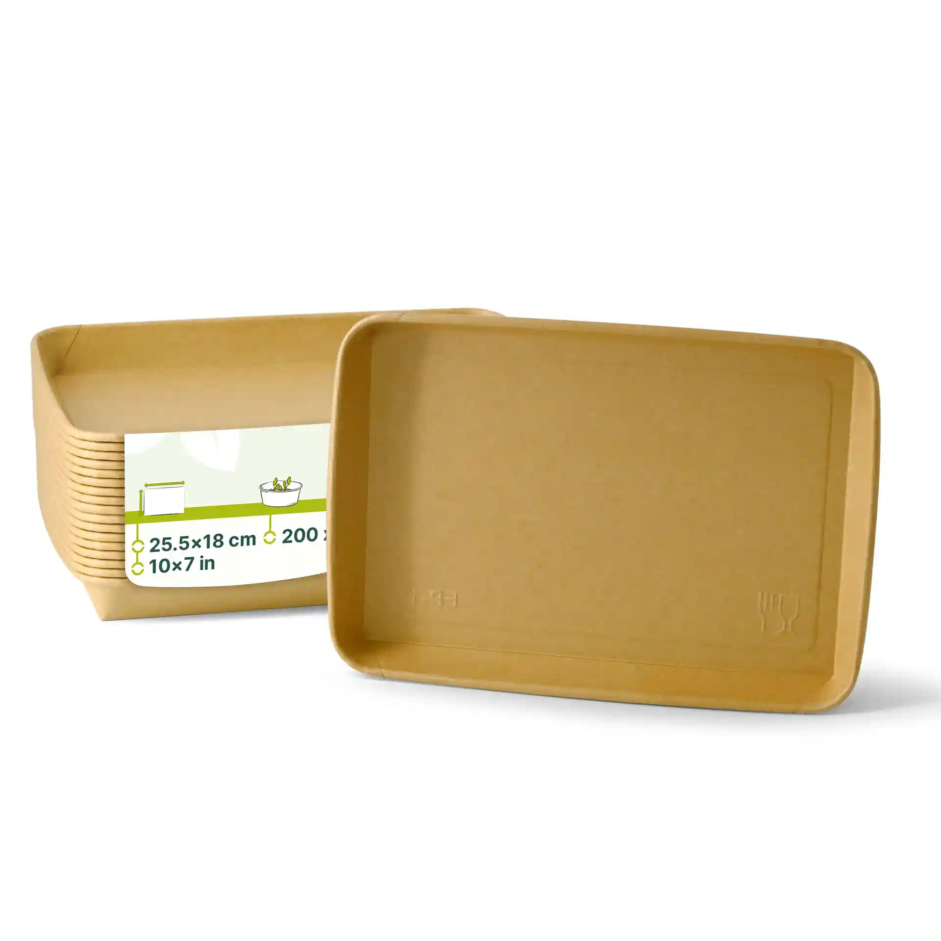 Braune Sushi-Boxen XL, 25,5 x 18 cm, mit PE-beschichteter Oberfläche und einer Höhe von 3 cm.