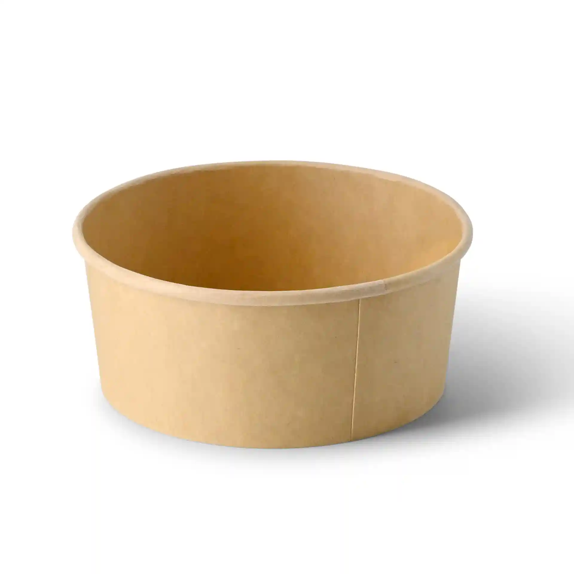 Ciotola di cartone marrone di forma rotonda, con un diametro di 150 mm e un'altezza di 63 mm.