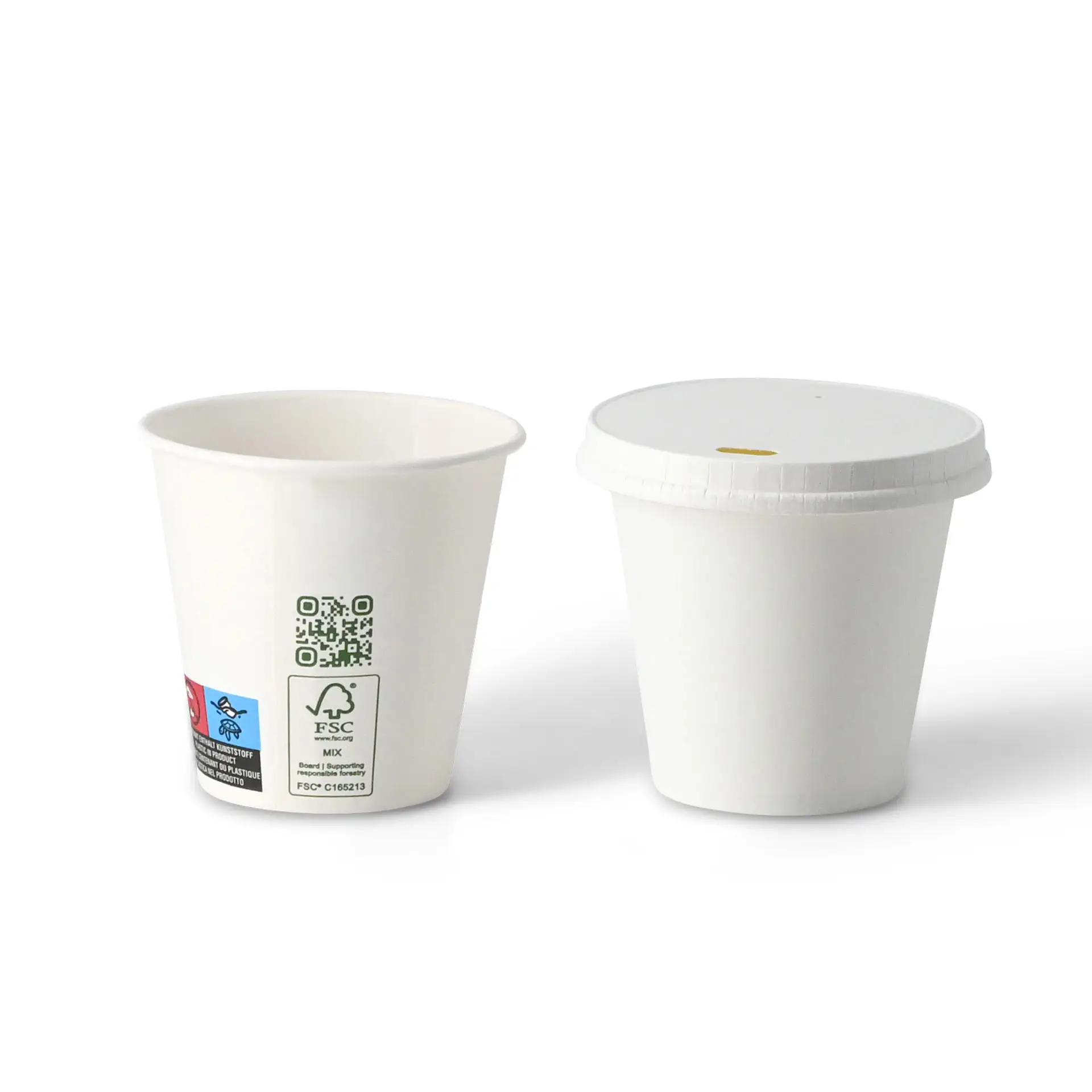 Gobelet en papier 150 ml / 6 oz, Ø 80 mm, simple paroi, blanc, revêtu de PLA