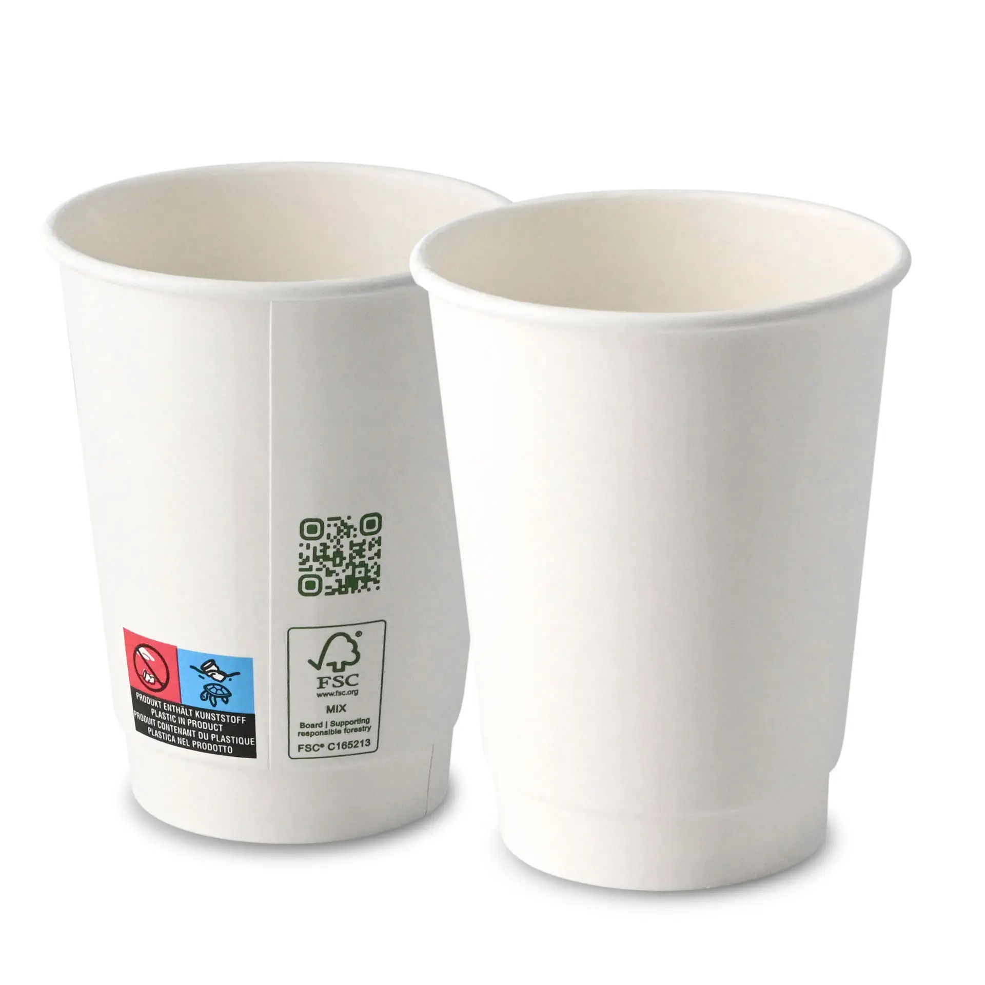 Kaffee to go Becher, 300 ml / 12 oz, Ø 90 mm, doppelwandig, weiss, PLA-beschichtet