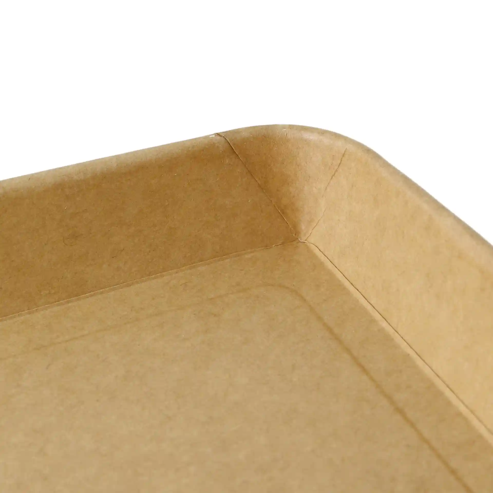 Nahaufnahme einer braunen, PE-beschichteten Sushi-Box-Ecke, die die Innen- und Kantendetails zeigt.