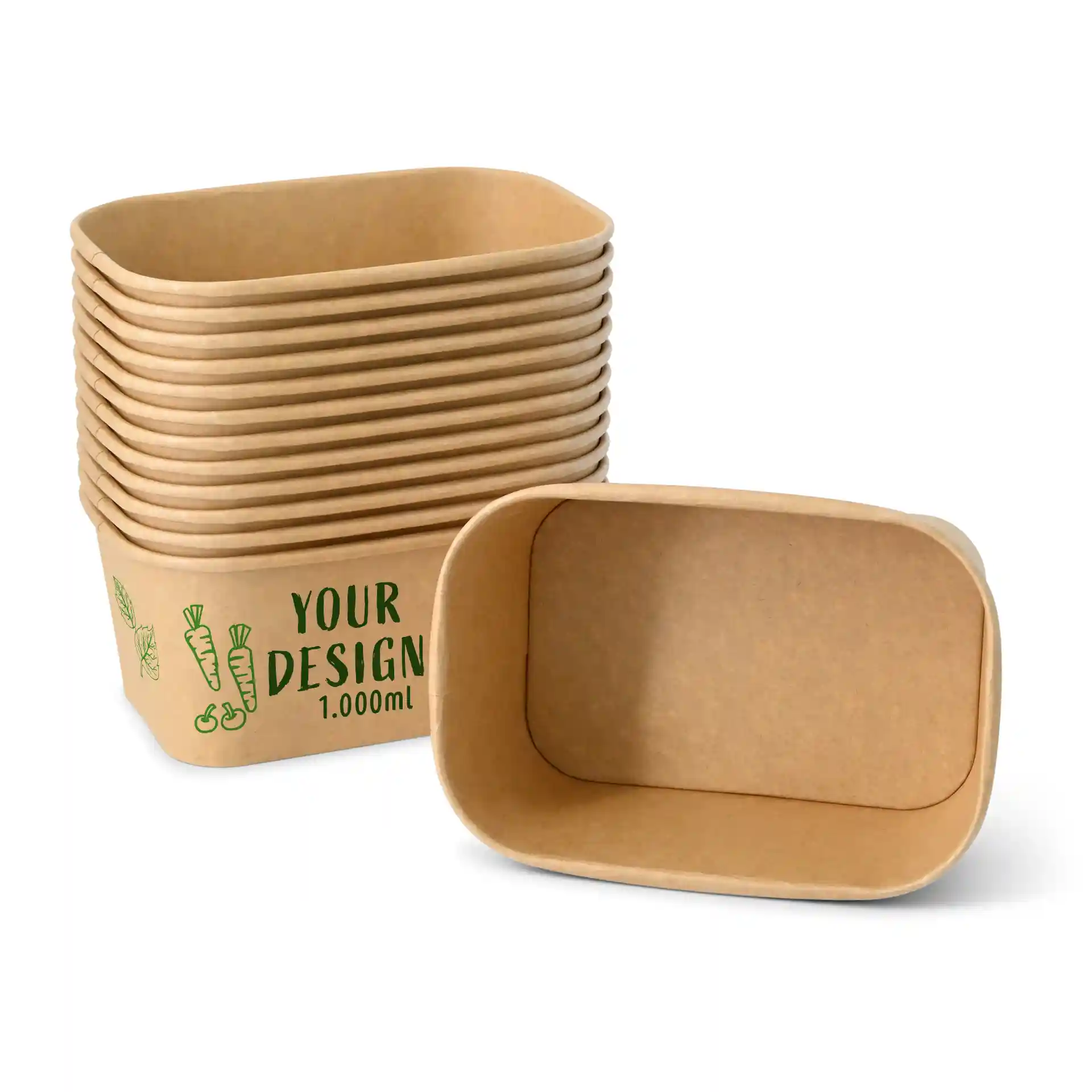 Saladier personnalisé (rectangulaire), 1000 ml / 40 oz, brun, avec revêtement PE