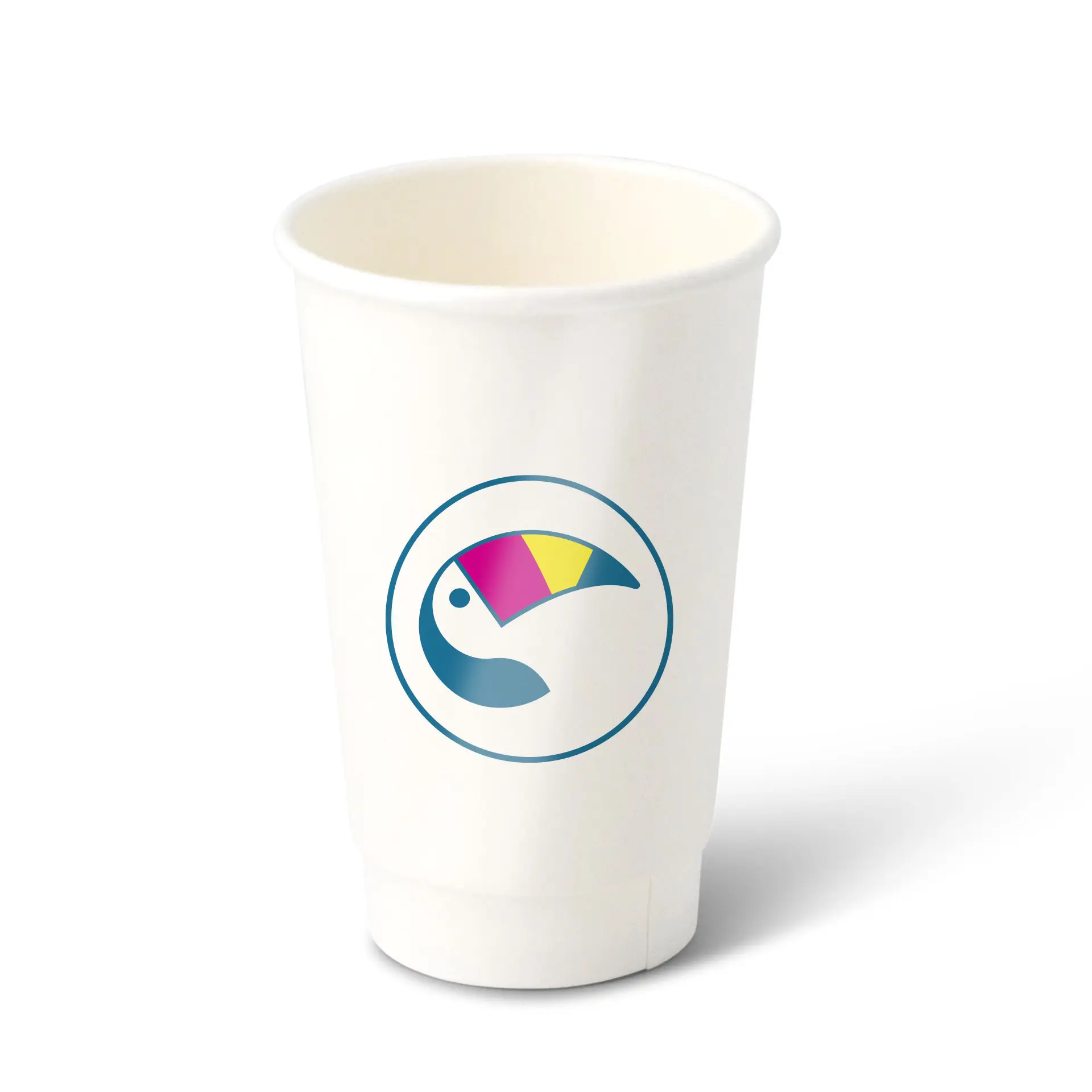 Pappbecher bedrucken (doppelwandig) 400 ml / 16 oz, weiss, glänzend, wasserbasierte Beschichtung