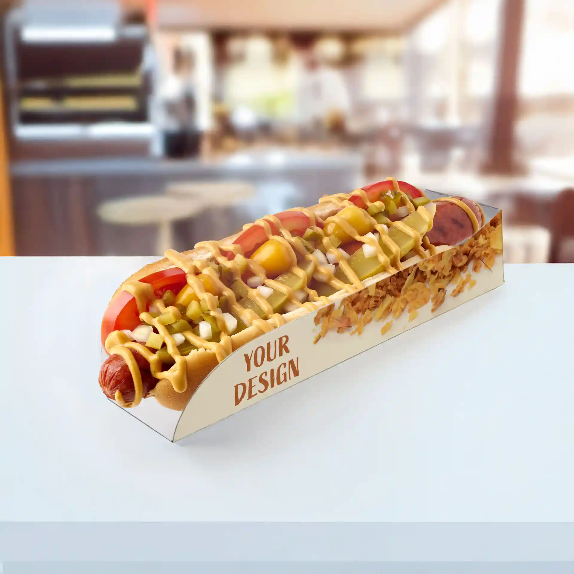 Emballage pour hot dog personnalisé, 20 x 5 x 4 cm, blanc