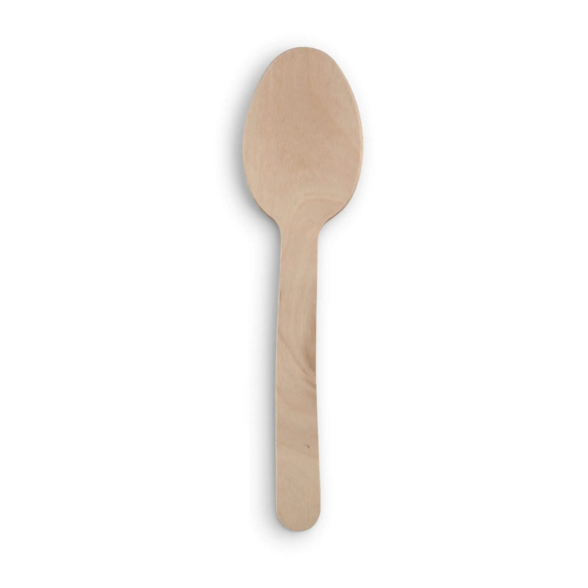 Holzlöffel, 18 cm lang, mit glatter brauner Oberfläche und runder Kopf, aus Holz.