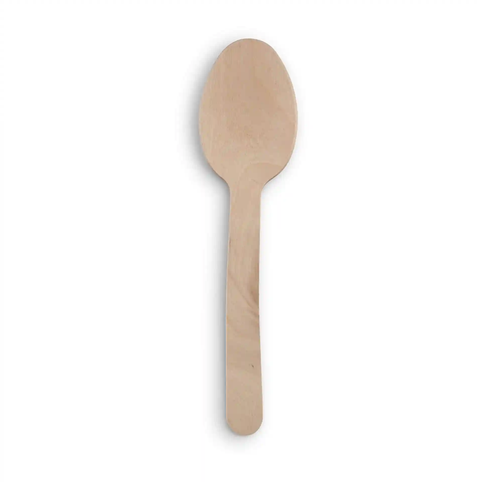 Cuillère en bois, 18 cm de long, avec une finition brune lisse et une tête arrondie, en bois.