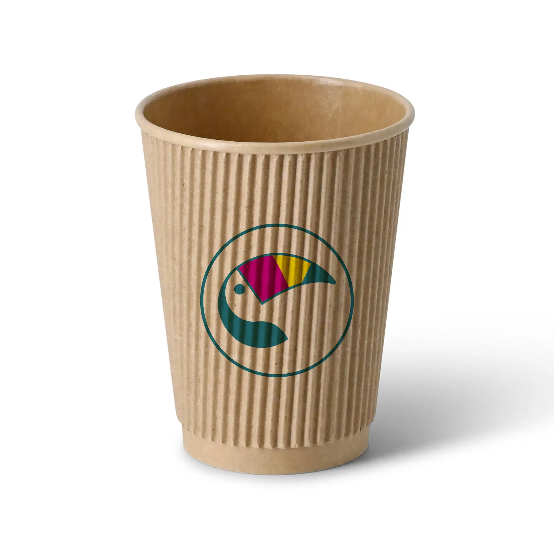 Riffelbecher bedruckt, 300 ml / 12 oz, braun, PLA-beschichtet Riffelbecher bedruckt, 300 ml / 12 oz, braun, PLA-beschichtet