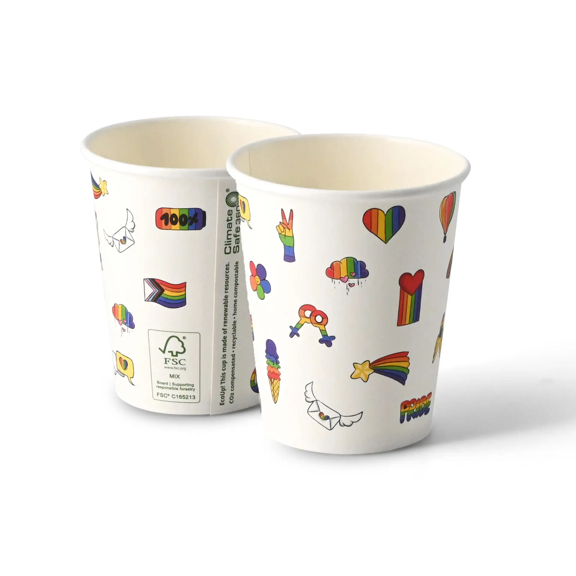 Gobelet en carton imprimé "Pride" 200 ml / 8 oz, Ø 80 mm, blanc