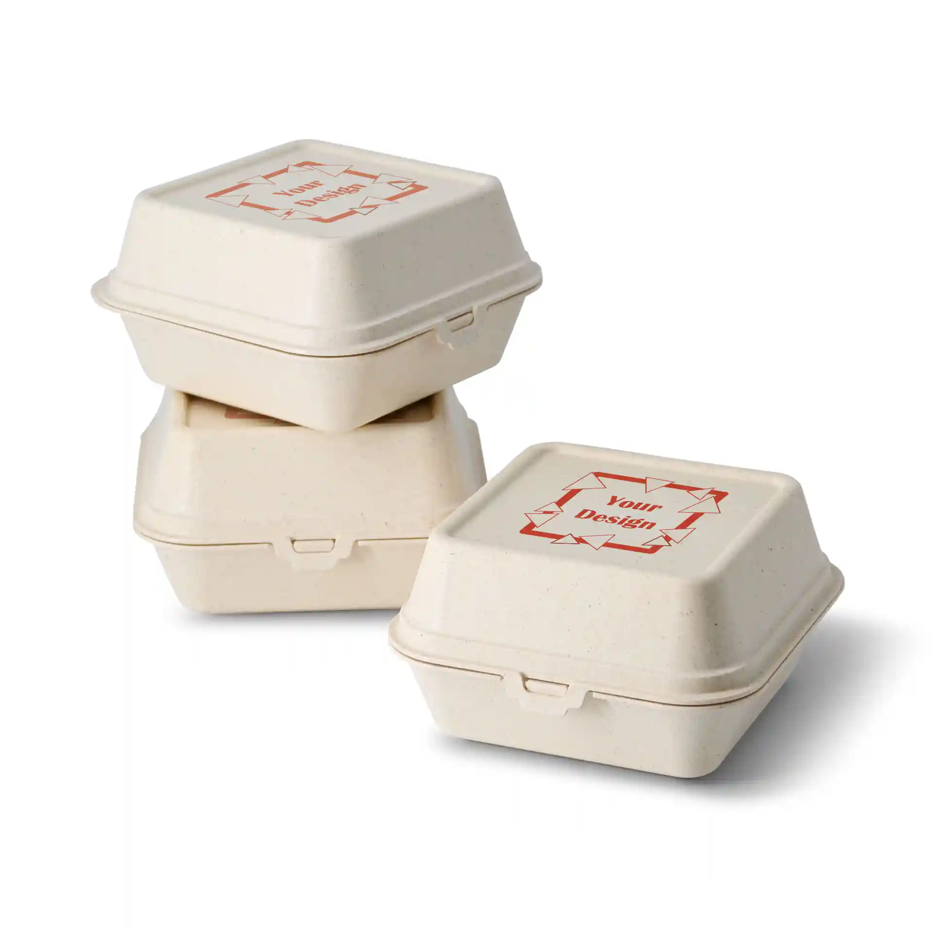 Boîtes à burger réutilisables personnalisées, 16 x 15 x 8,5 cm, blanc crème, impression sur une face