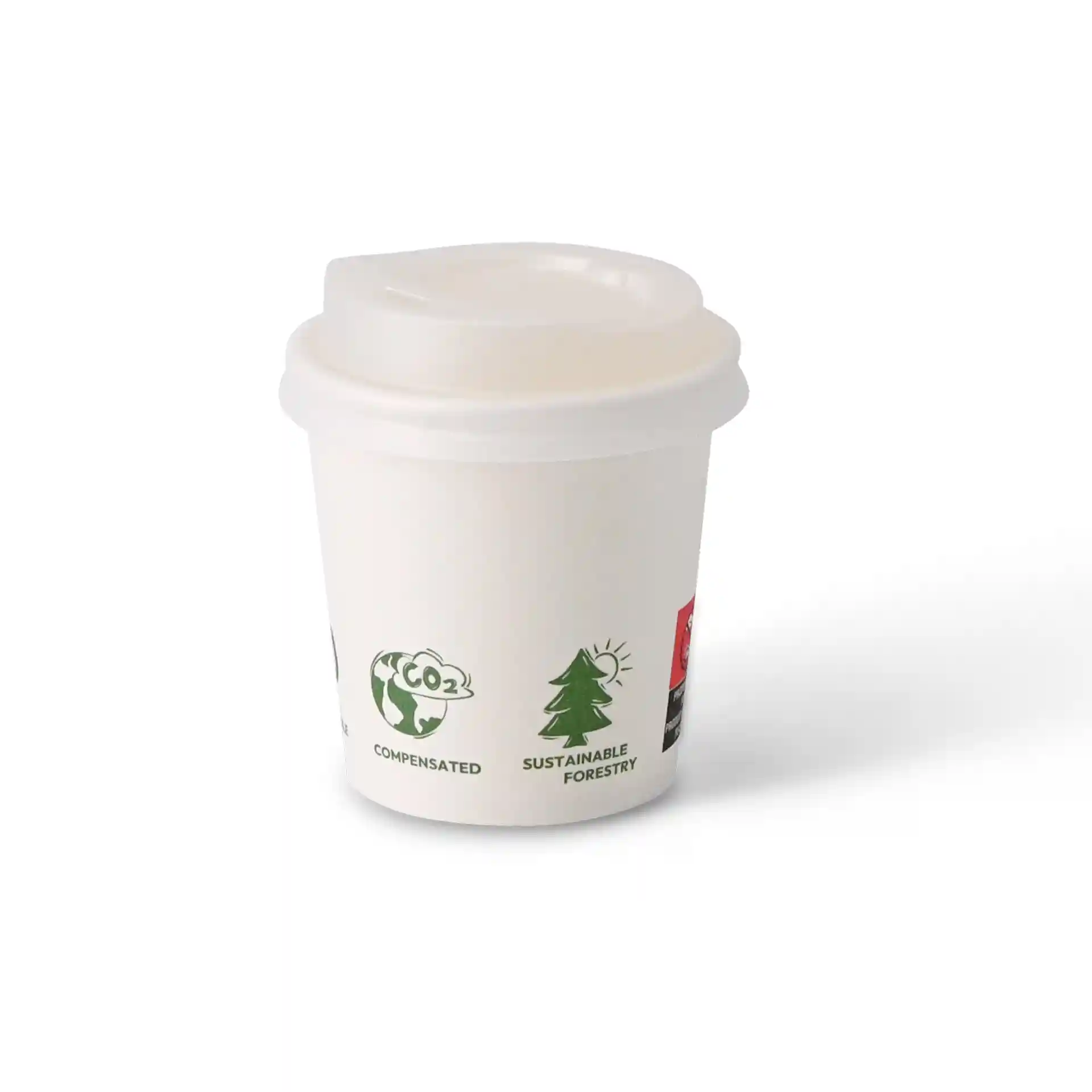 Gobelet en carton 100 ml / 4 oz, Ø 62 mm, avec pictogrammes "EcoUp©", simple paroi, blanc, revêtement en PLA