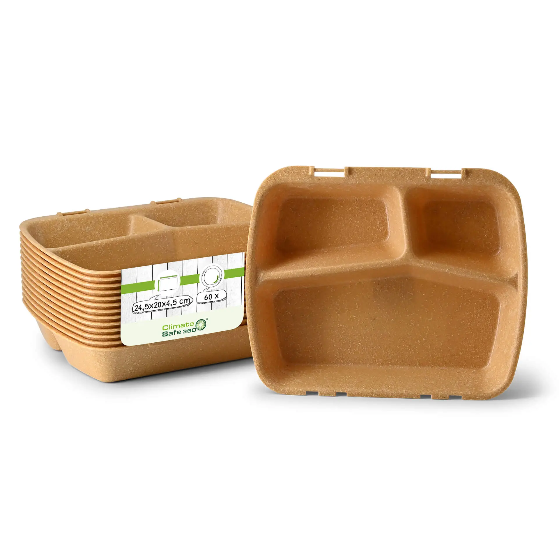 | 2 FÜR 1 | Mehrweg-Menü-Behälter "merways Box" 24,5 x 20 x 4,5 cm, 3 Kammern, HP4/3, Karamell / braun