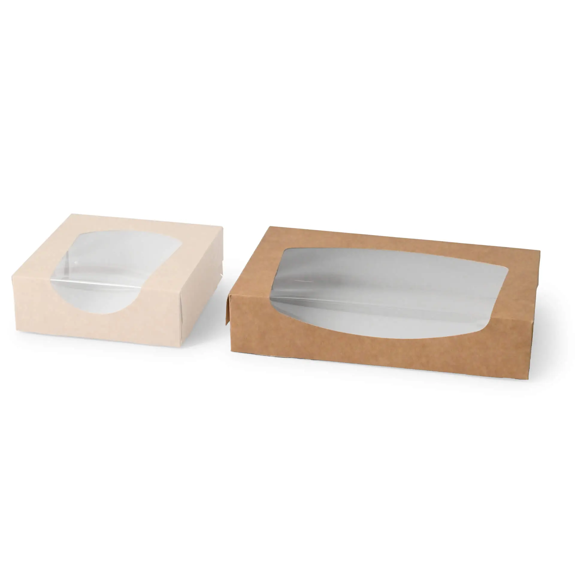 Faltschachteln mit Sichtfenster 20 x 12 x 4 cm, 900 ml, Zellulose-Fenster, aussen braun, innen weiss