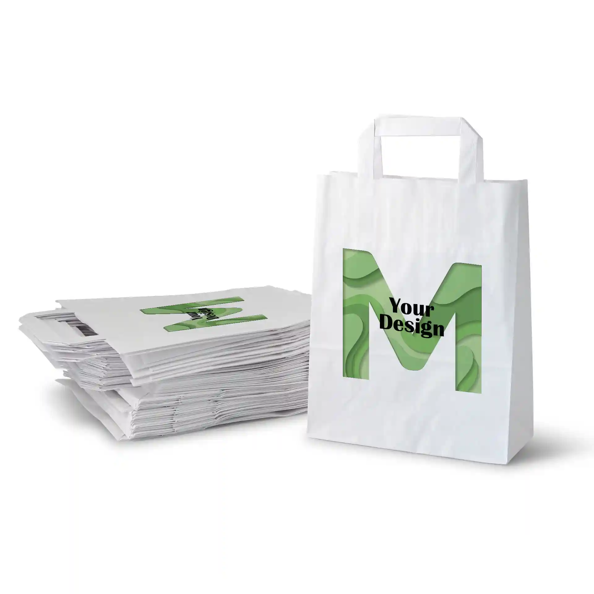 Sacs en papier personnalisés, blancs, M - 22 x 10 x 28 cm