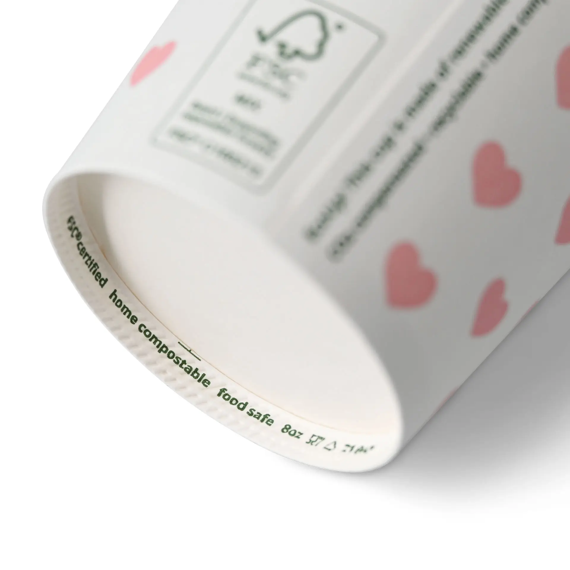 Gobelet en papier imprimé "Hearts" 20 cl / 8 oz, Ø 80 mm, blanc