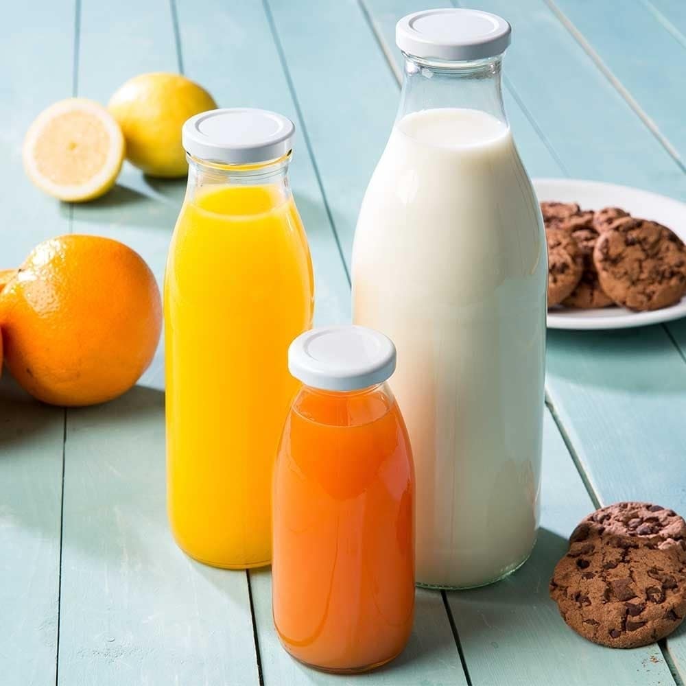 Saft-Flaschen 250 ml, klar, Deckel weiß