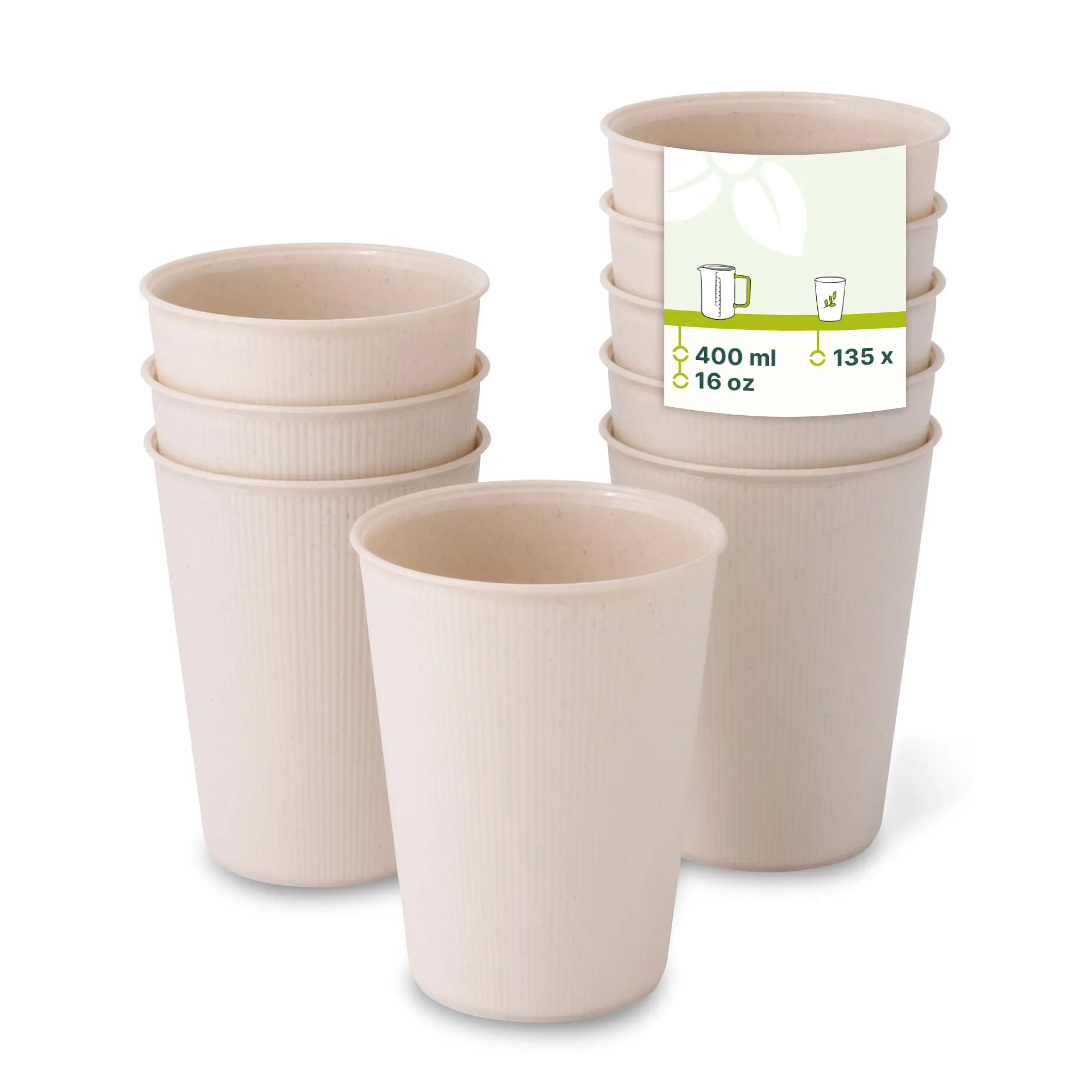 Mehrweg Becher (Riffel) 400 ml / 16 oz, Ø 90 mm, creme-weiss