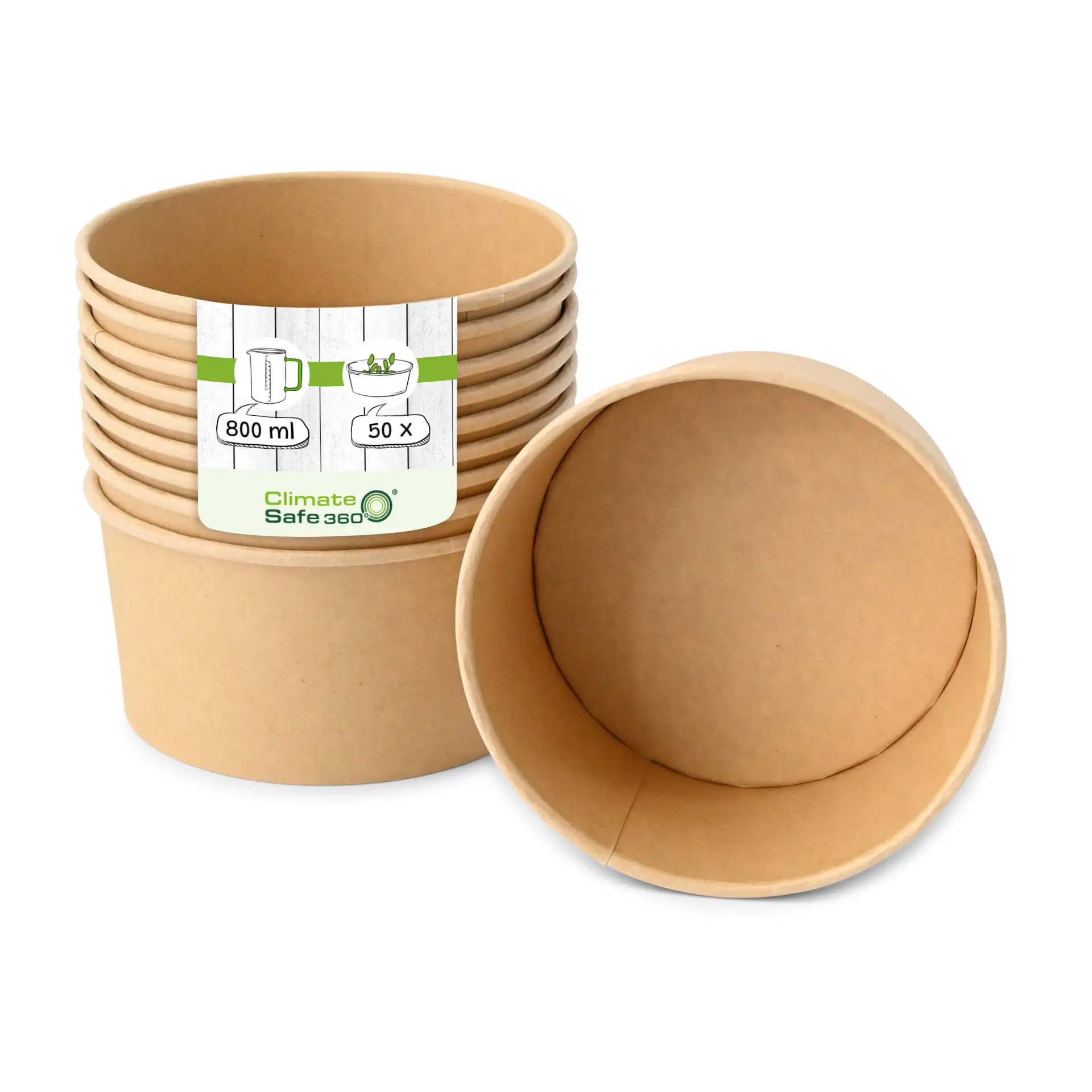 Bol rond en carton kraft (revêtu de PE), 800 ml, Ø 150 mm, brun, rondes (1000 ml de volume max.)