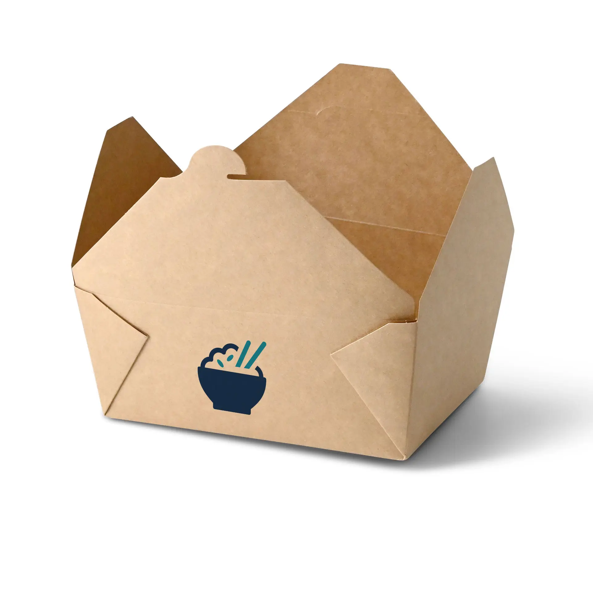 Mit benutzerdefiniertem Logo bedruckte Takeaway-Box aus stabilem Karton, ideal für heiße und fette Speisen.