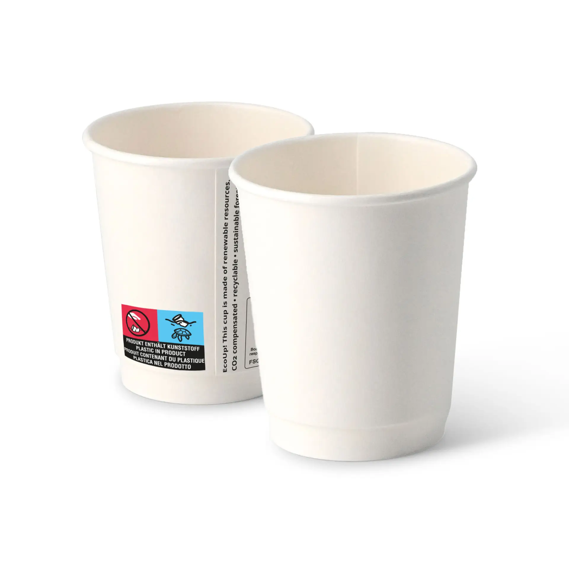 Coffee to go Becher aus Pappe (beschichtet) doppelwandig, 200 ml / 8 oz, Ø 80 mm, weiss