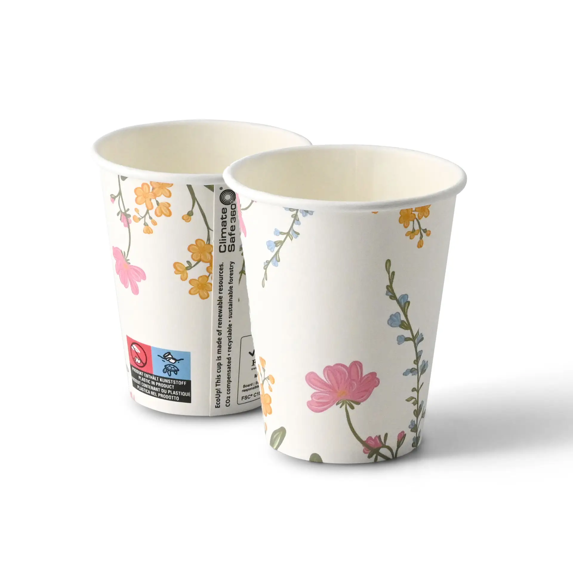 Gobelet en carton imprimé "Printemps" (revêtu) 200 ml / 8 oz, Ø 80 mm, blanc
