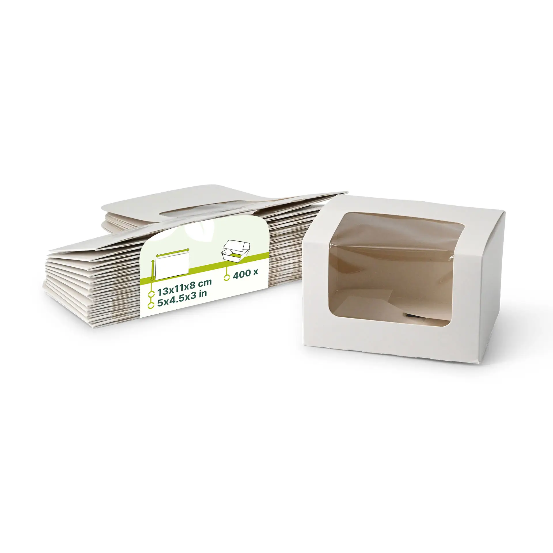 Patisserie Verpackungen 13 x 11 x 8 cm, Zellulose-Fenster, weiss Patisserie Verpackungen 13 x 11 x 8 cm, Zellulose-Fenster, weiss