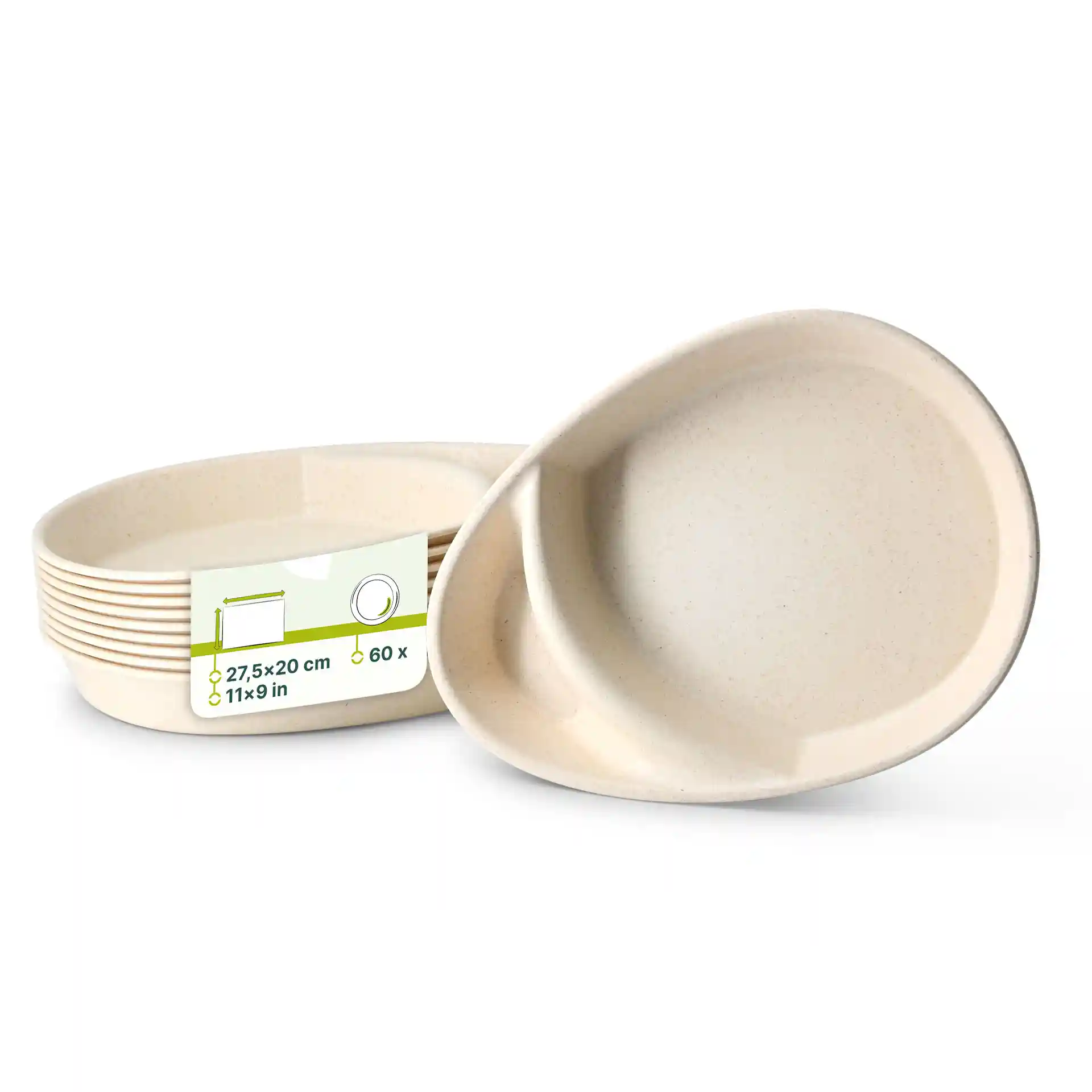 Assiette repas réutilisable "merways Plate" 27,5 x 20 x 3,5 cm, 2 compartiments, ovale, blanc crème